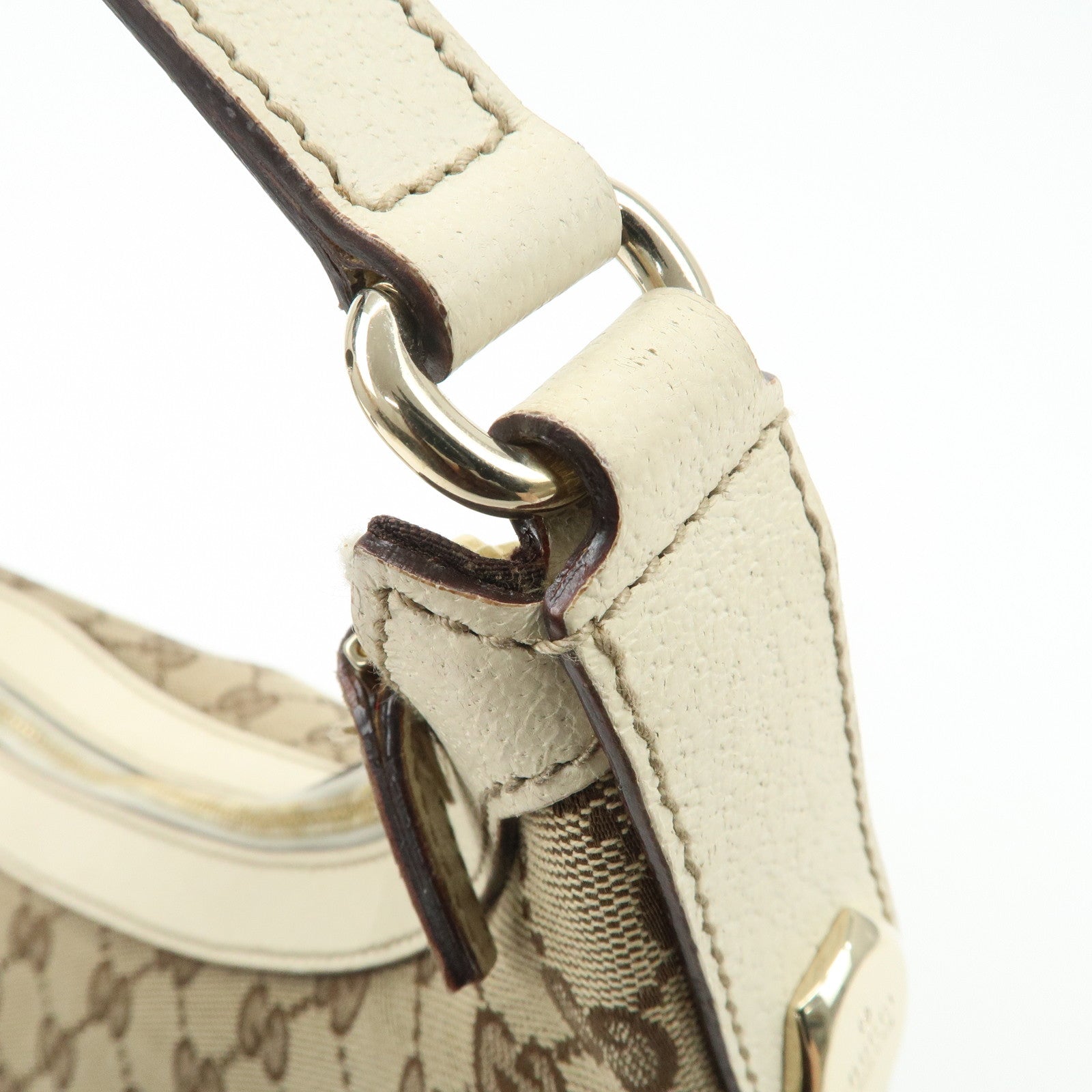 GUCCI GG Canvas Leather Shoulder Bag Beige Ivory 153010 Used