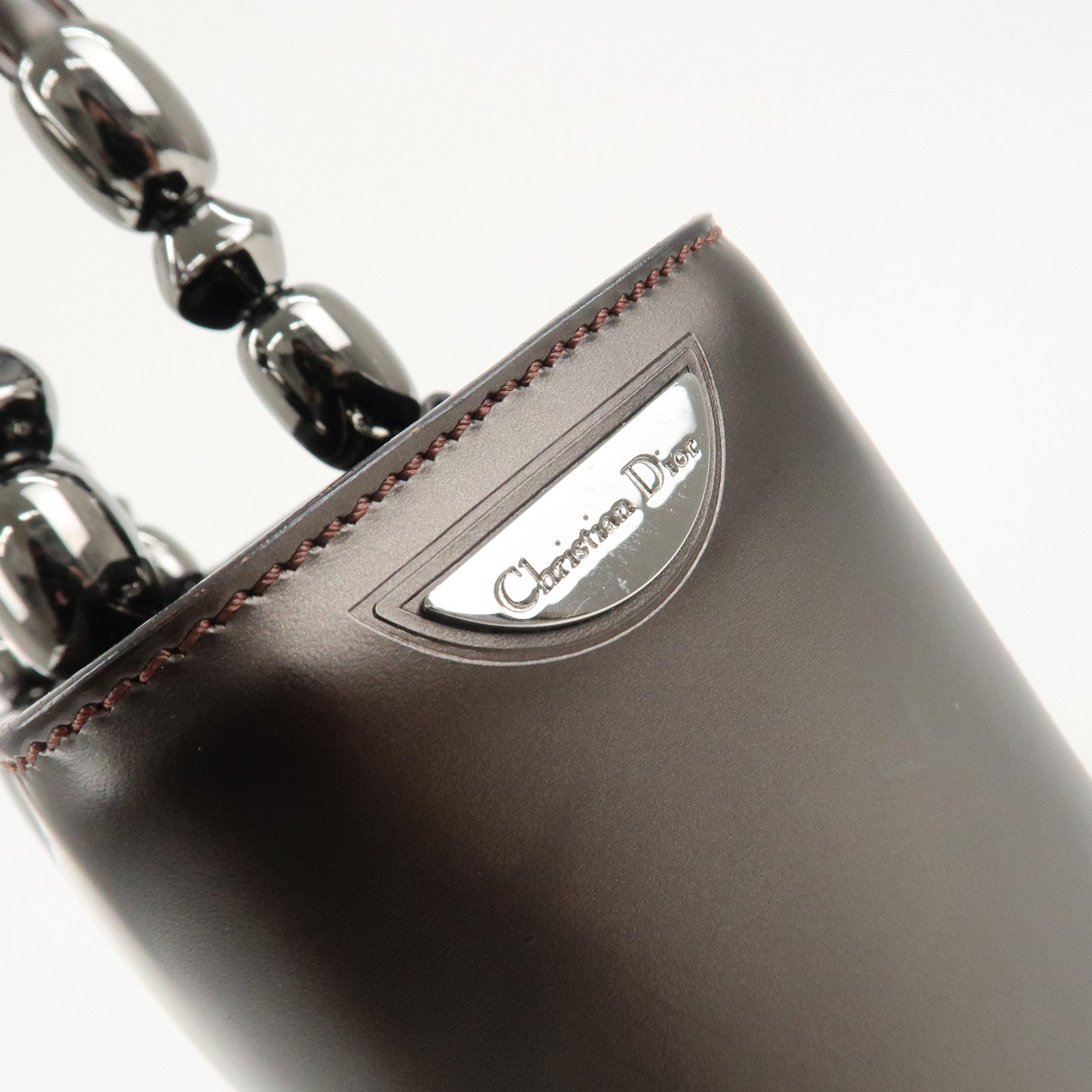 Christian Dior Maris Pearl Leather 2way Bag Hand Bag Dark Brown Used