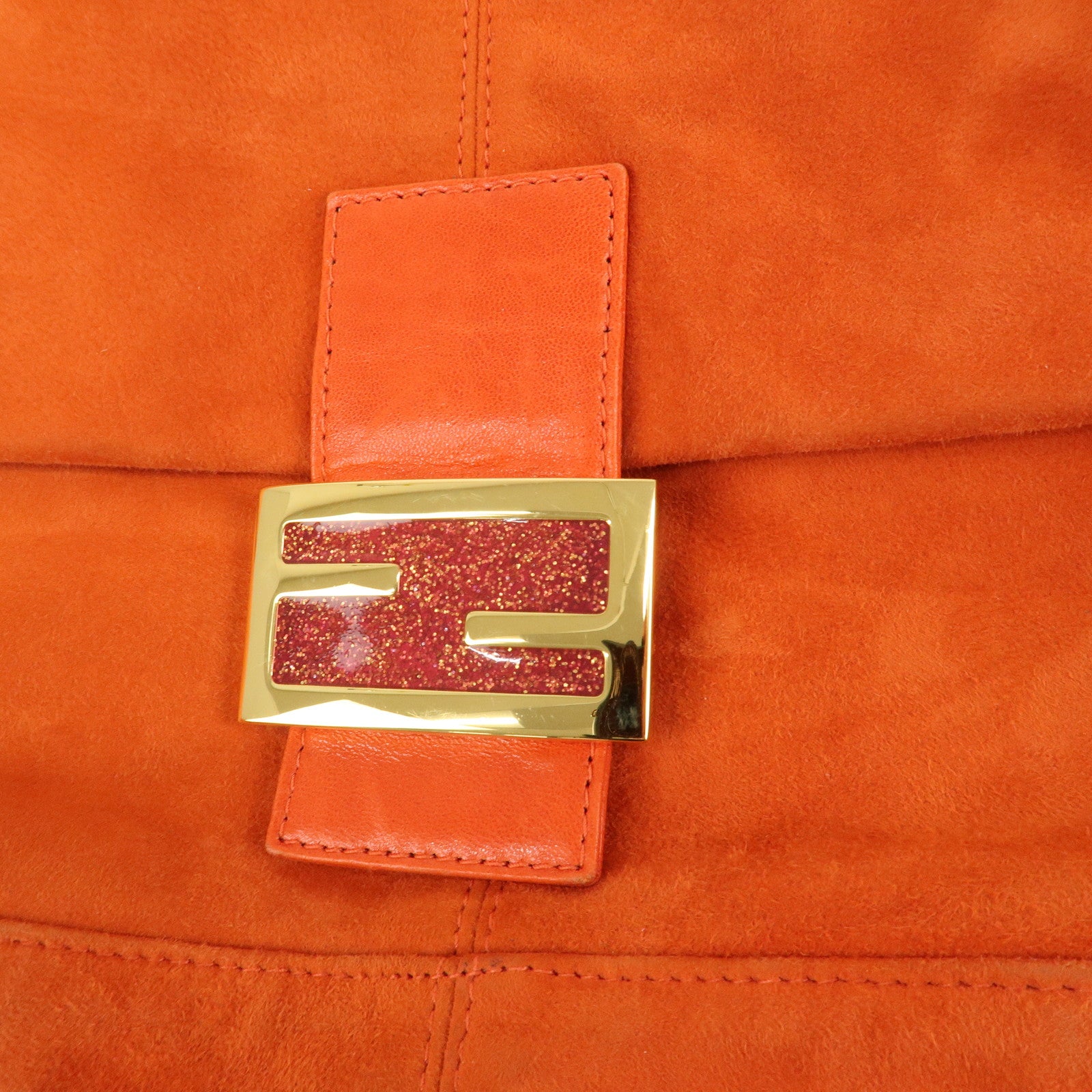FENDI Mamma Baguette Suede Leather Shoulder Bag Orange 26325 Used