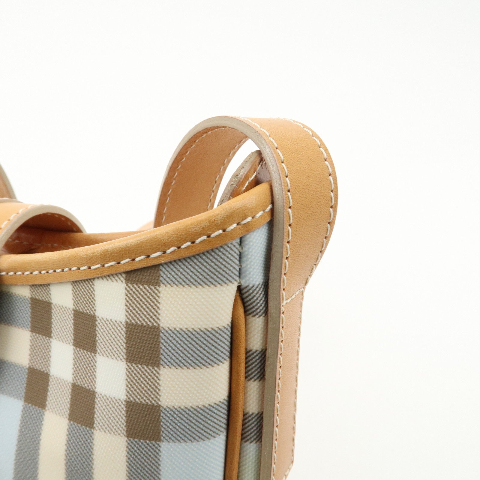 BURBERRY PVC Leather Nova Plaid Shoulder Bag Hand Bag Beige Blue Used