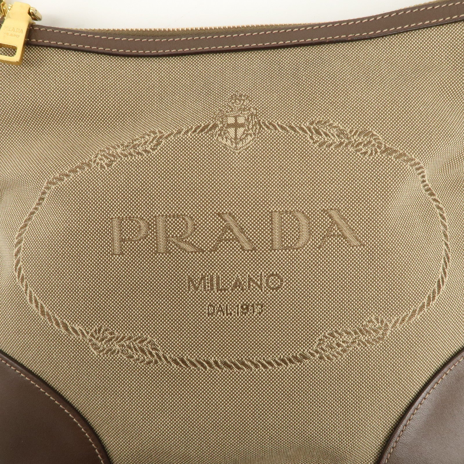 PRADA Logo Jaguard Leather Shoulder Bag Crossbody Bag Beige Brown Used