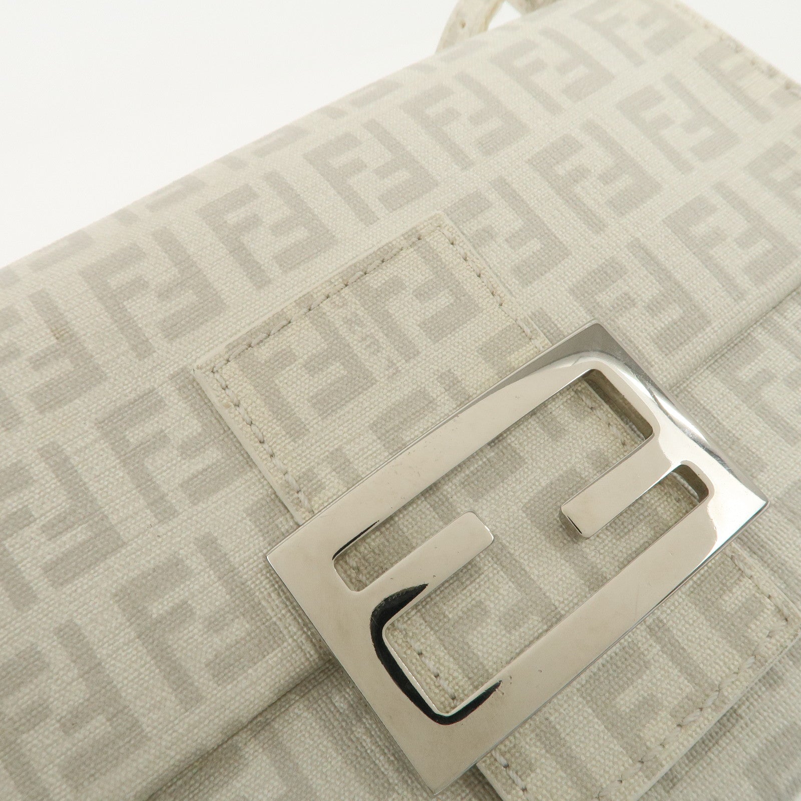 FENDI Mini Mamma Baguette Zucchino Canvas Leather Shoulder Bag Used