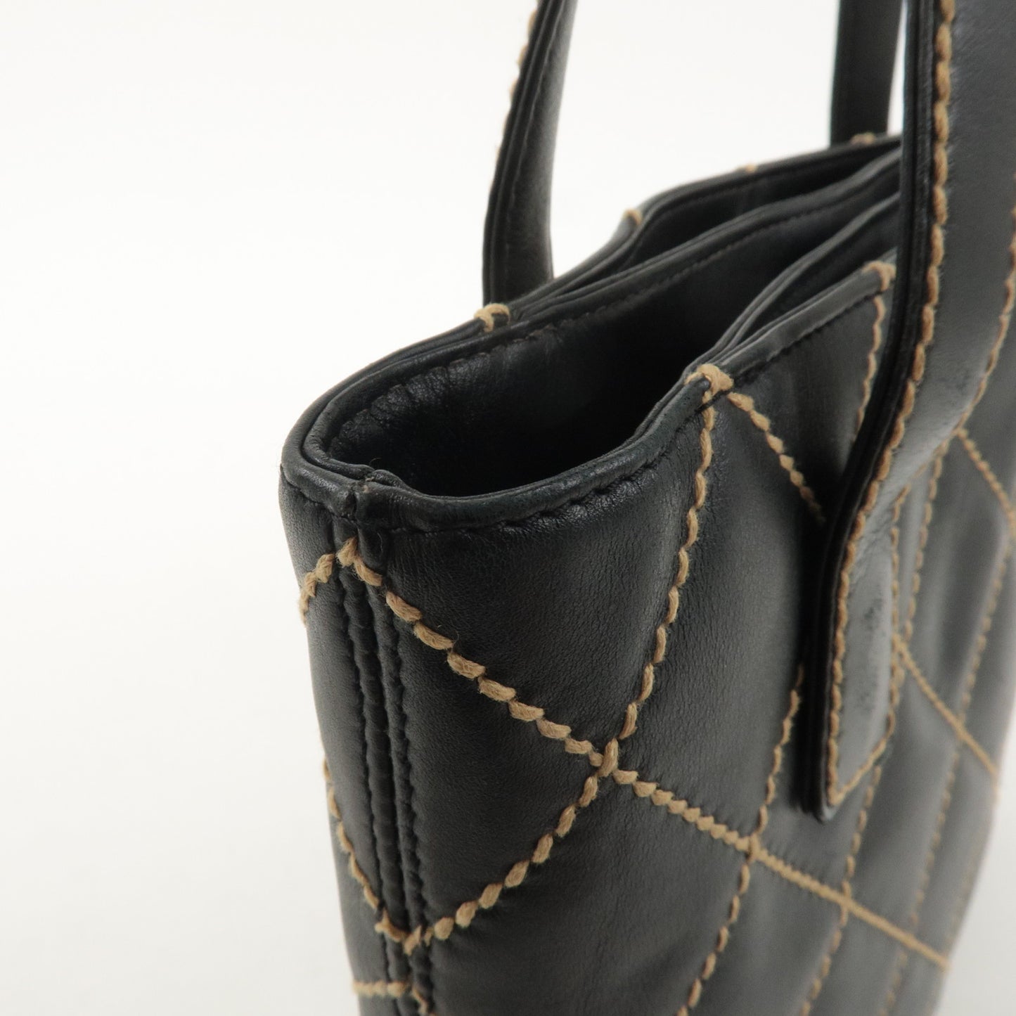 CHANEL Wild Stitch Leather Tote Bag Hand Bag Black