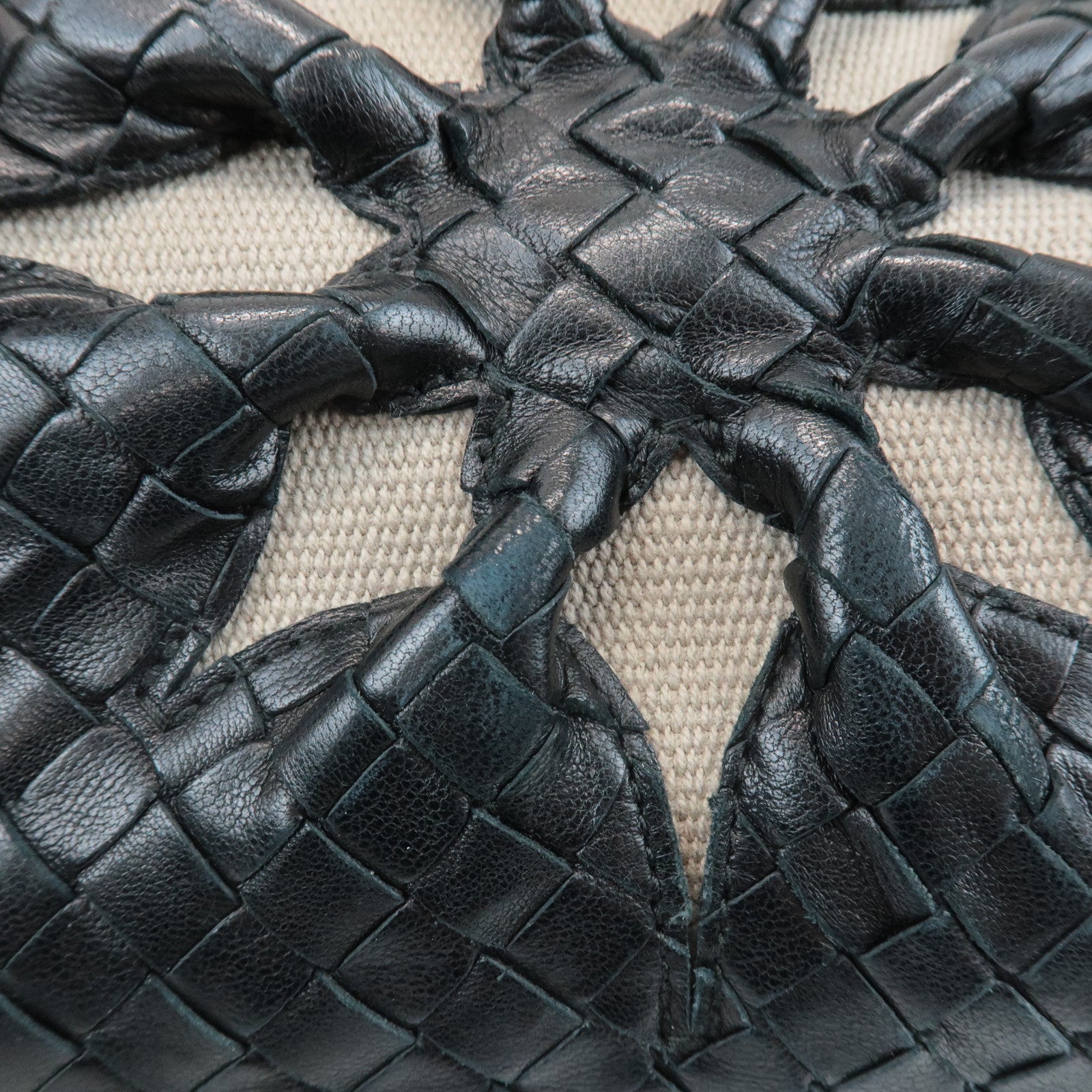 BOTTEGA VENETA Intrecciato Leather Tote Bag Balck Beige 169759 Used