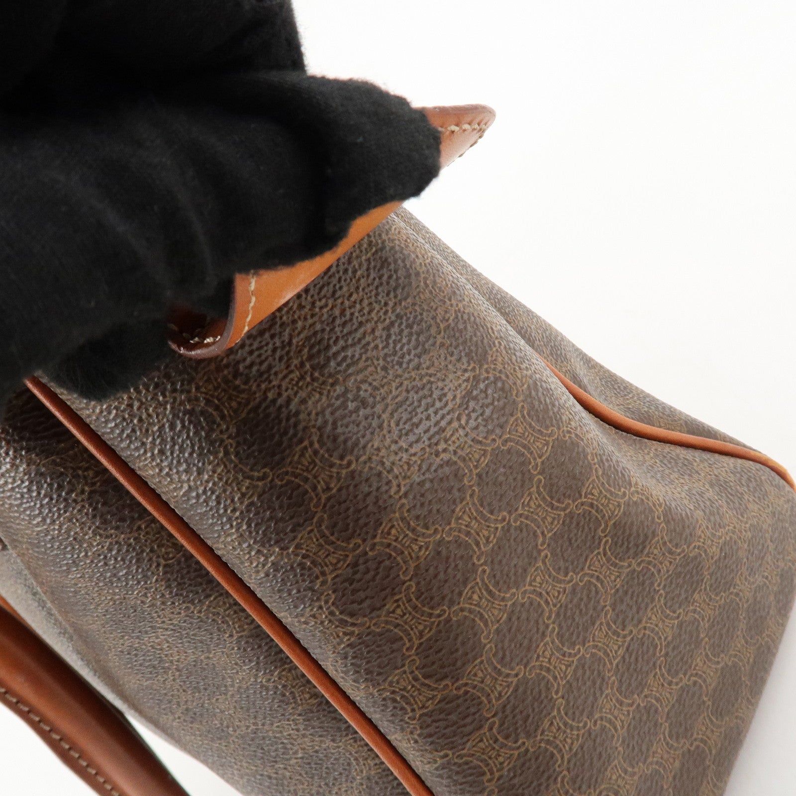 CELINE Macadam PVC Leather Boston Bag Hand Bag Brown Used