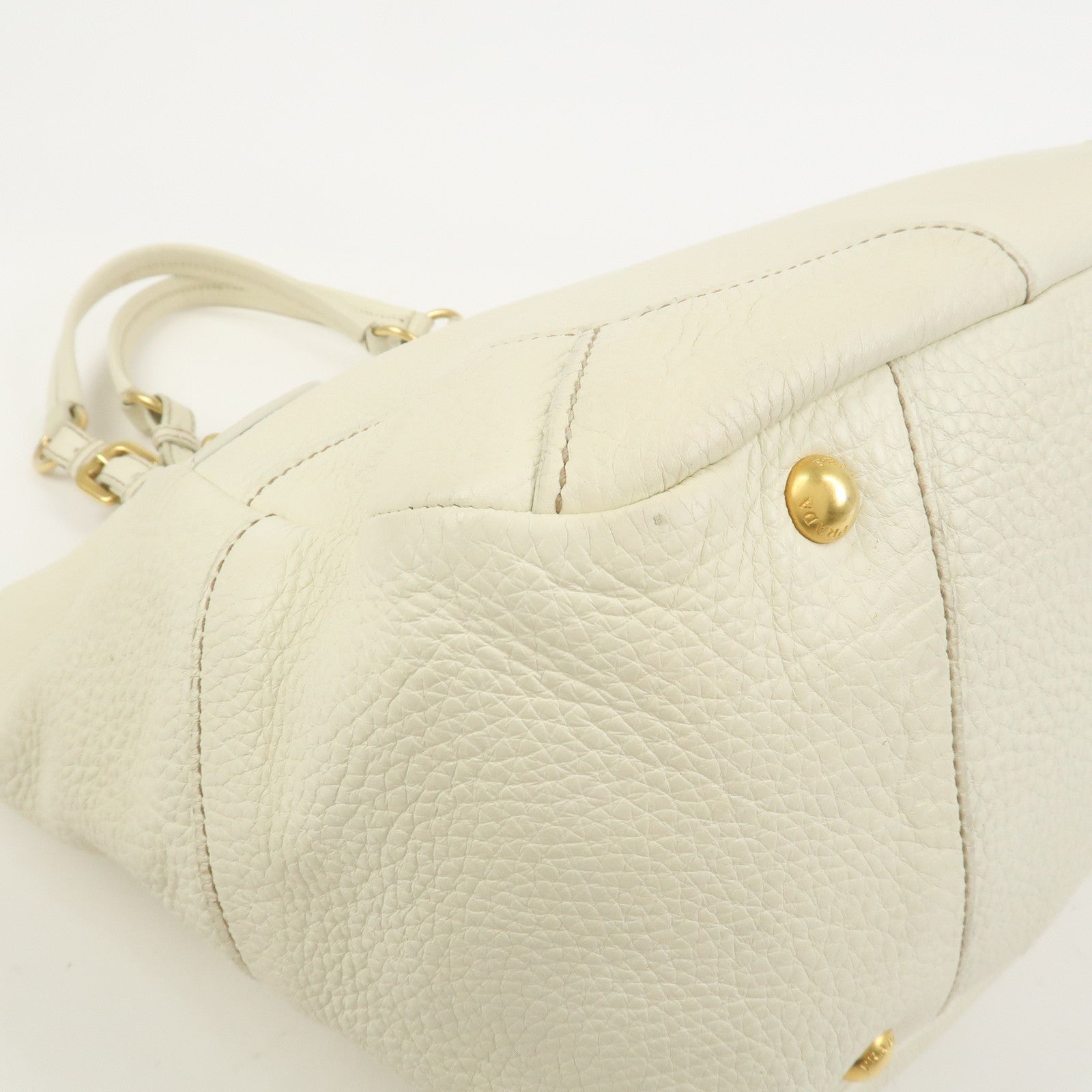 PRADA Logo Calf Leather Tote Bag Shoulder Bag Ivory BR3844