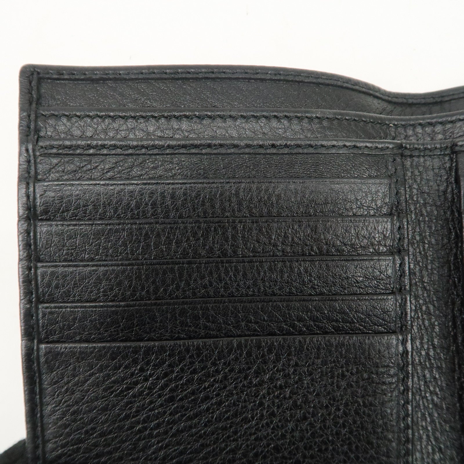 GUCCI Bamboo Leather W Hook Bi-fold Wallet Black 233049 Used