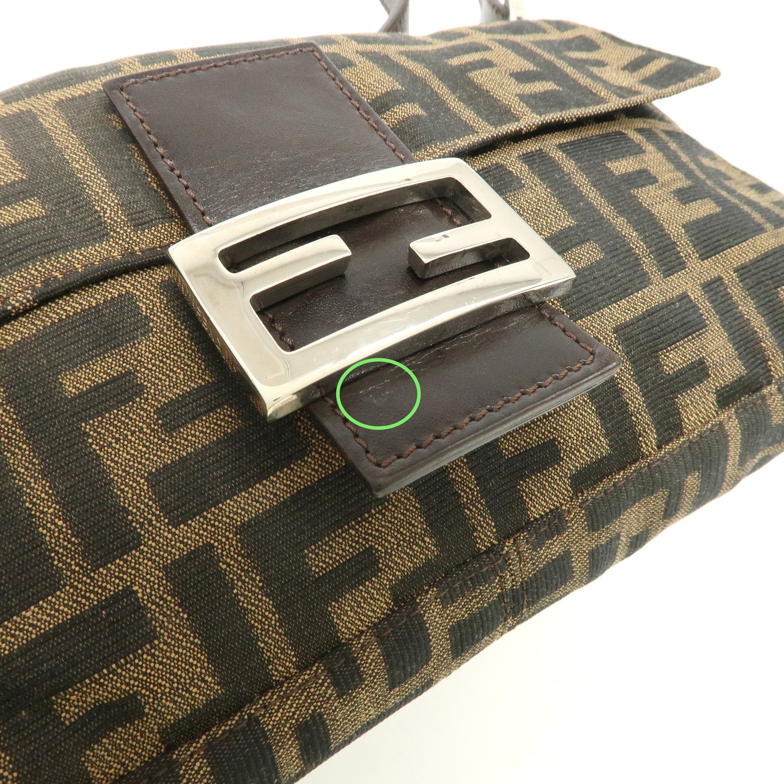 FENDI Mamma Bagguette Zucca Canvas Leather Shoulder Bag 26424 Used