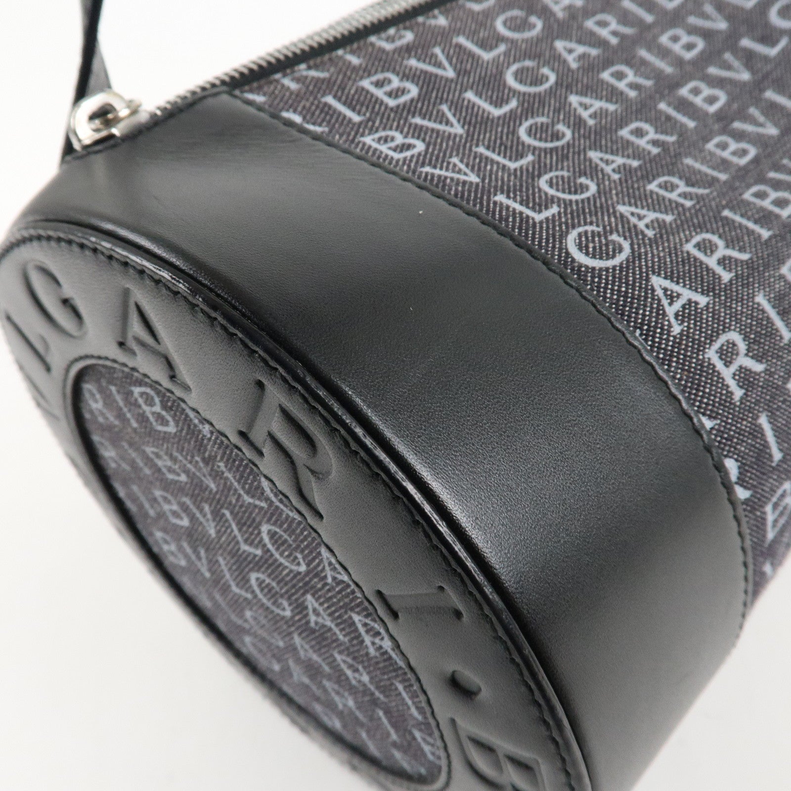 BVLGARI Logo Mania Canvas Leather B-Zero 1 Shoulder Bag Black Used