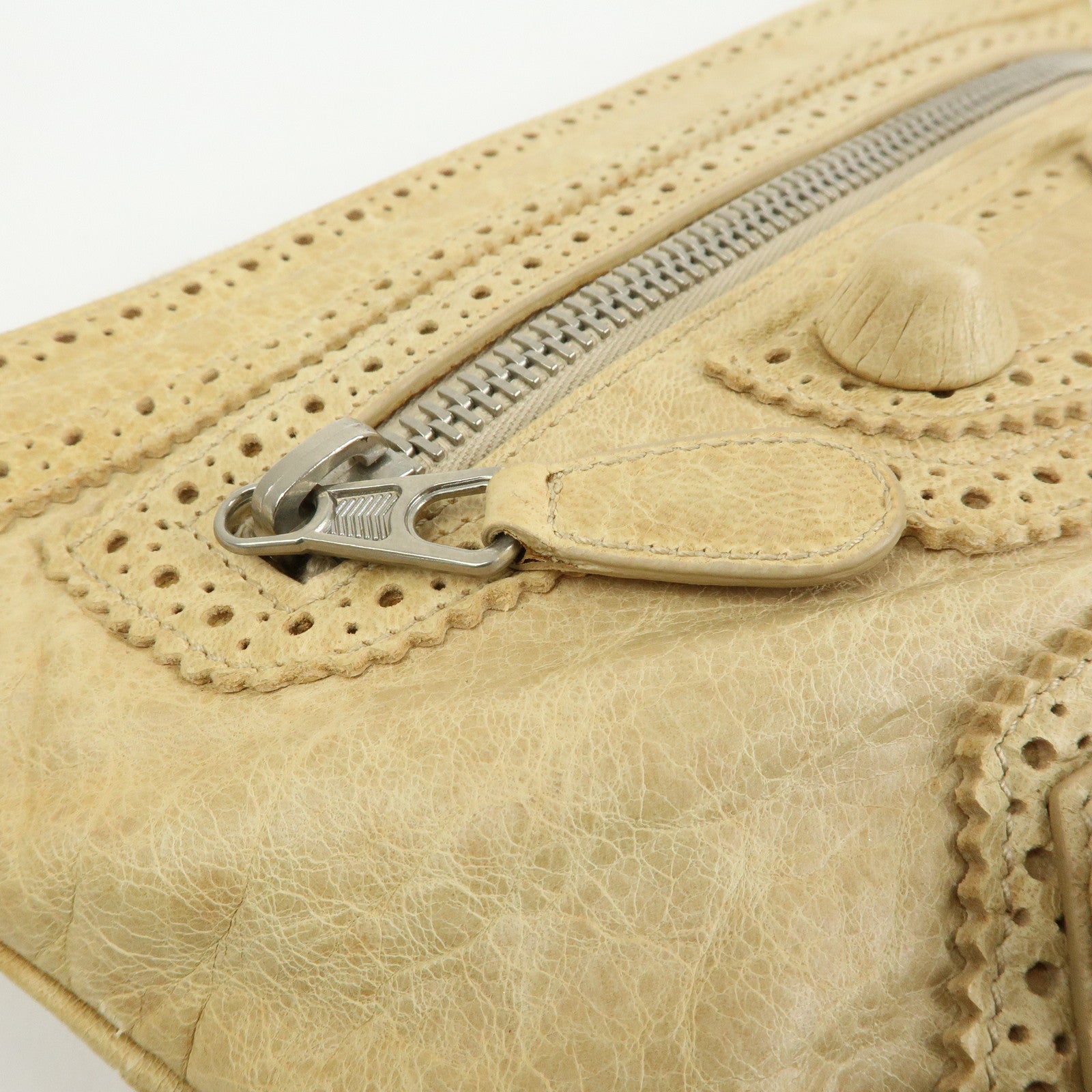 BALENCIAGA Leather Giant Clutch Bag Pouch Beige 204533