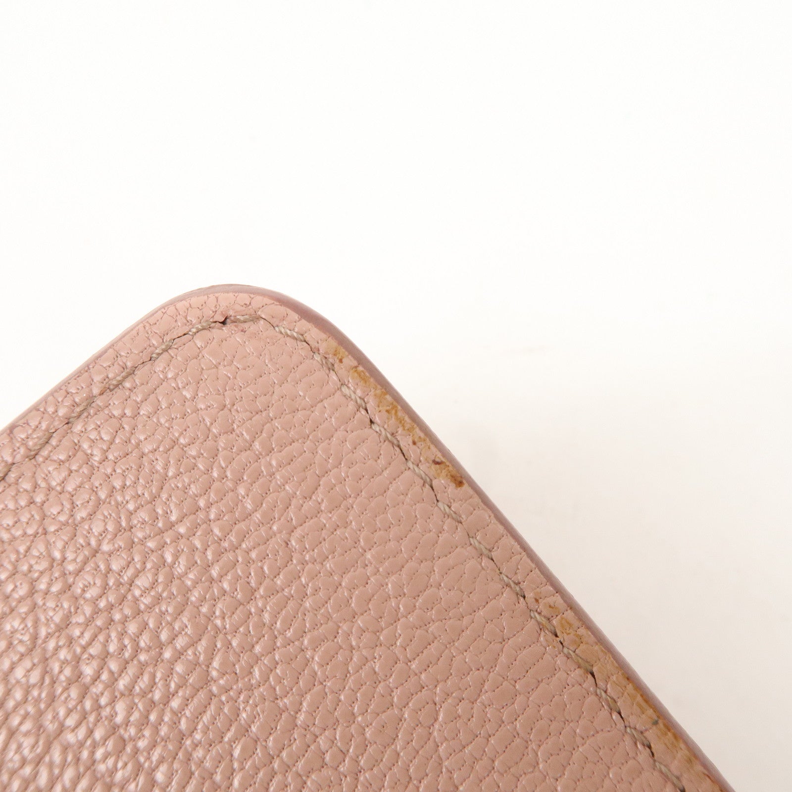 MIU MIU Leather Double Hook Bi-fold Wallet Pink Gold Hardware Used