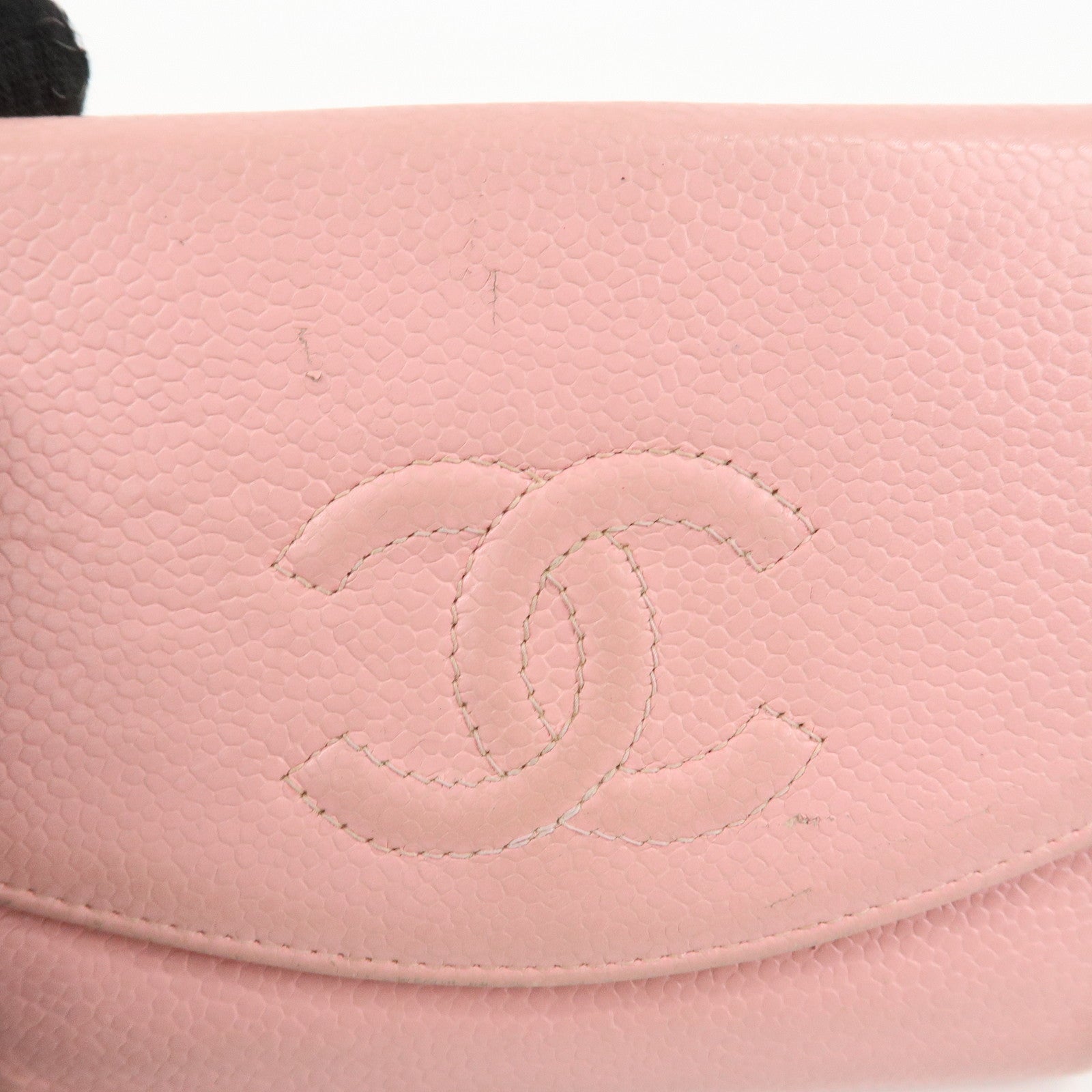 CHANEL COCO Mark Caviarskin Double Hook Wallet Pink A13496 Used