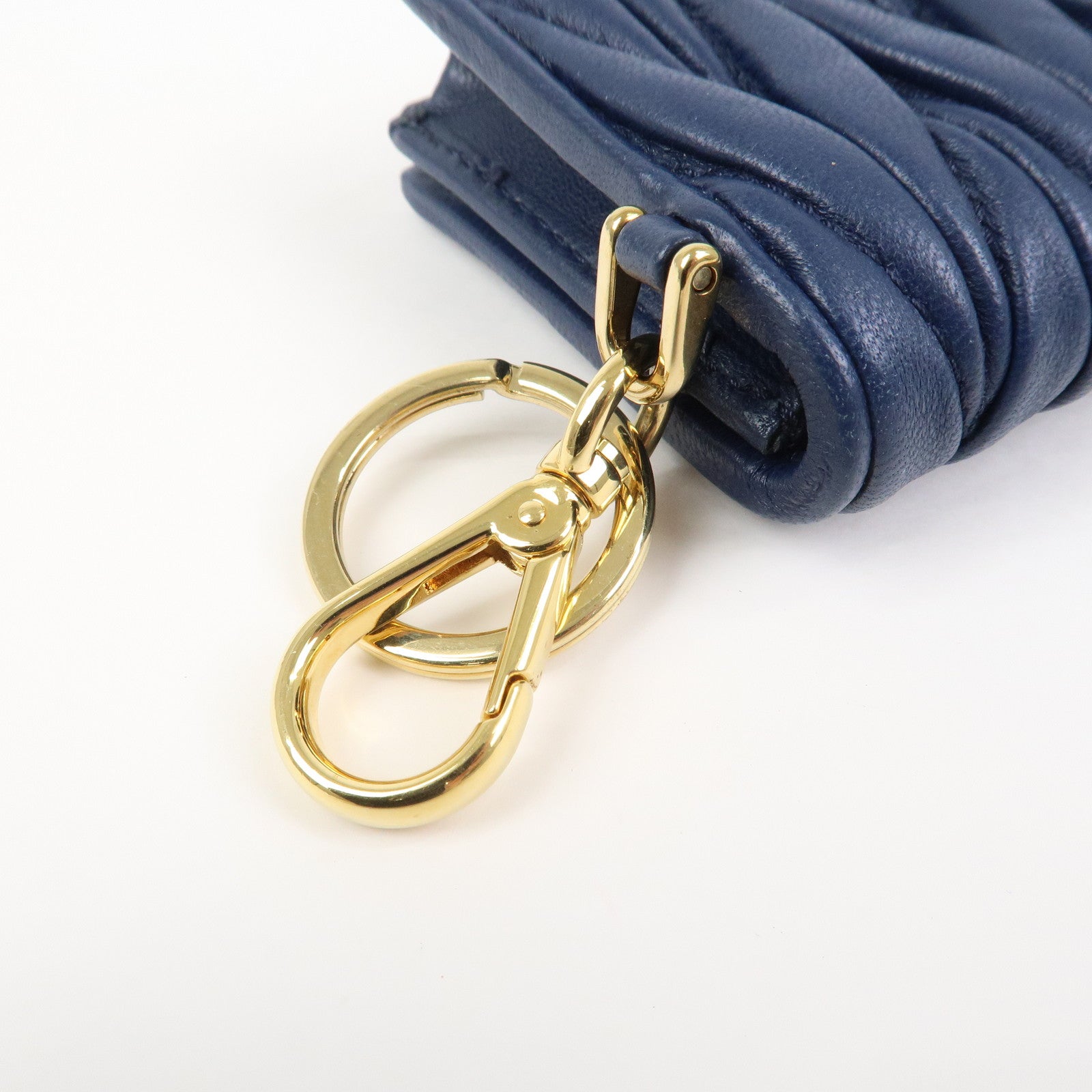 MIU MIU Matelasse Leather Keyring Card Case Card Holder Blue 5MC407