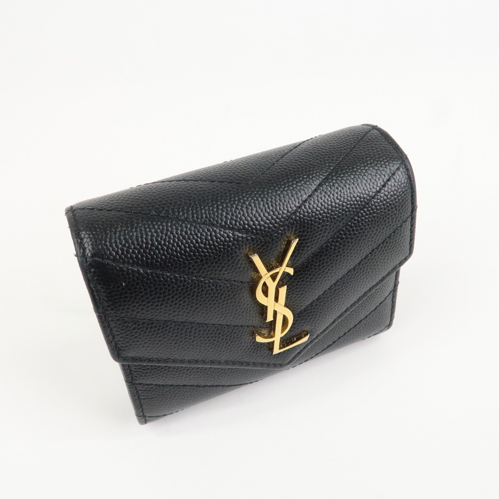 SAINT LAURENT Cassandra Leather Compact Wallet Black