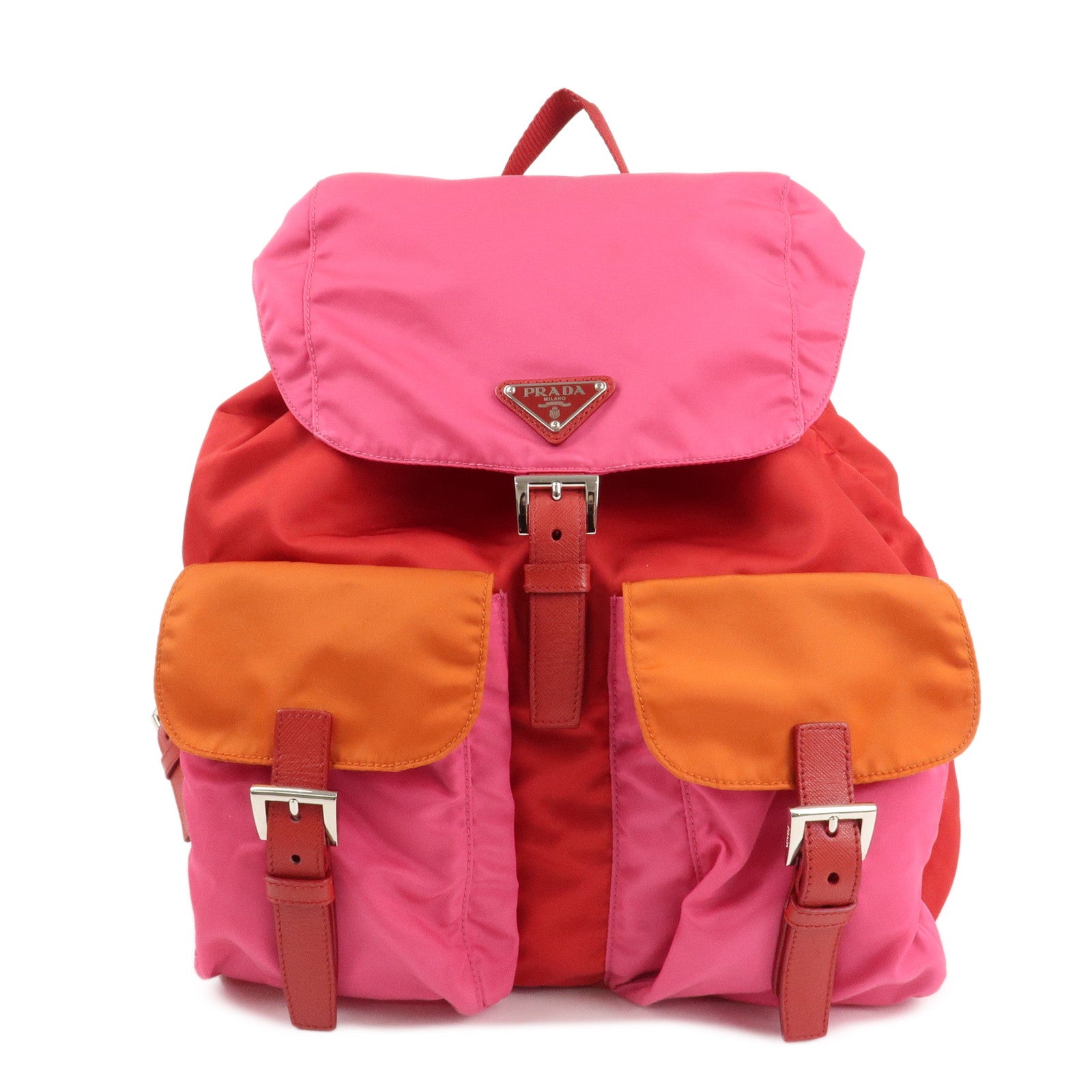 PRADA Triangle Logo Nylon Leather Backpack Ruck Sack Pink B6677 Used