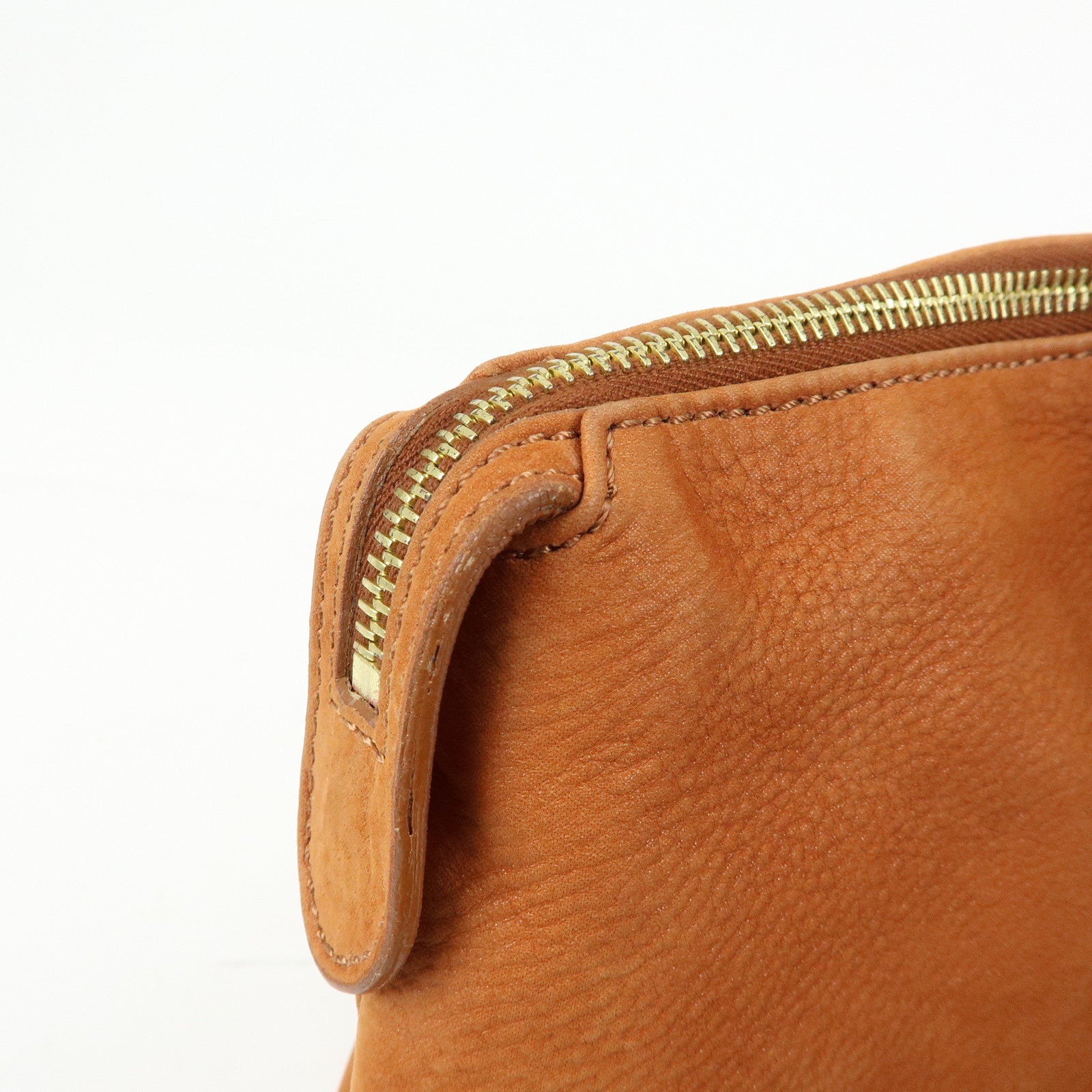 FENDI Leather LAMPO Tote Bag Shoulder Bag Camel Brown 8BR636