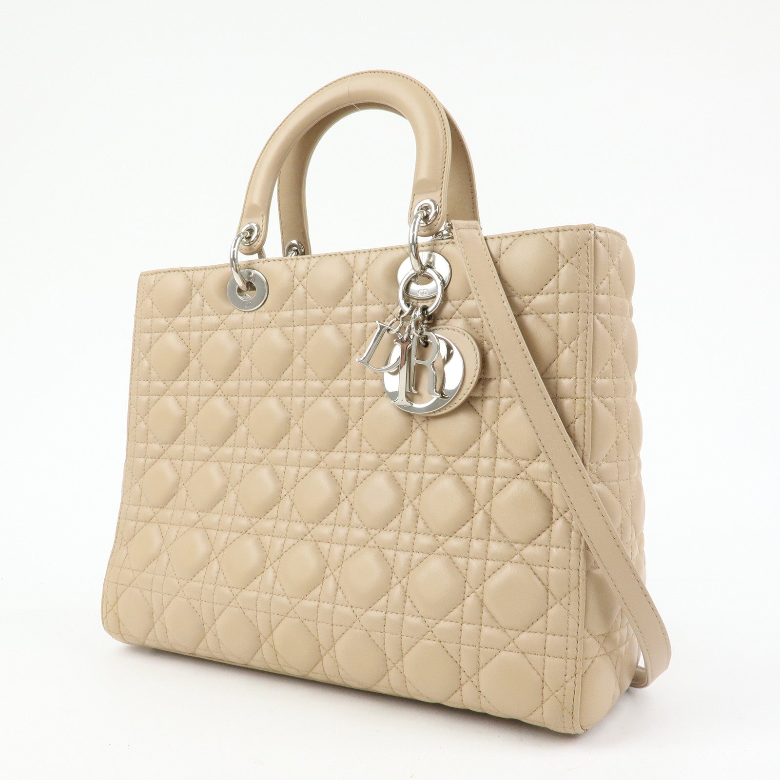 Christian Dior Cannage Lady Dior Leather 2Way Bag Hand Bag Beige