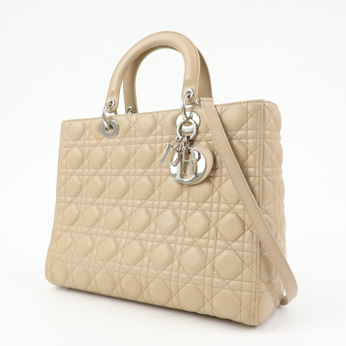 Christian Dior Cannage Lady Dior Leather 2Way Bag Hand Bag Beige