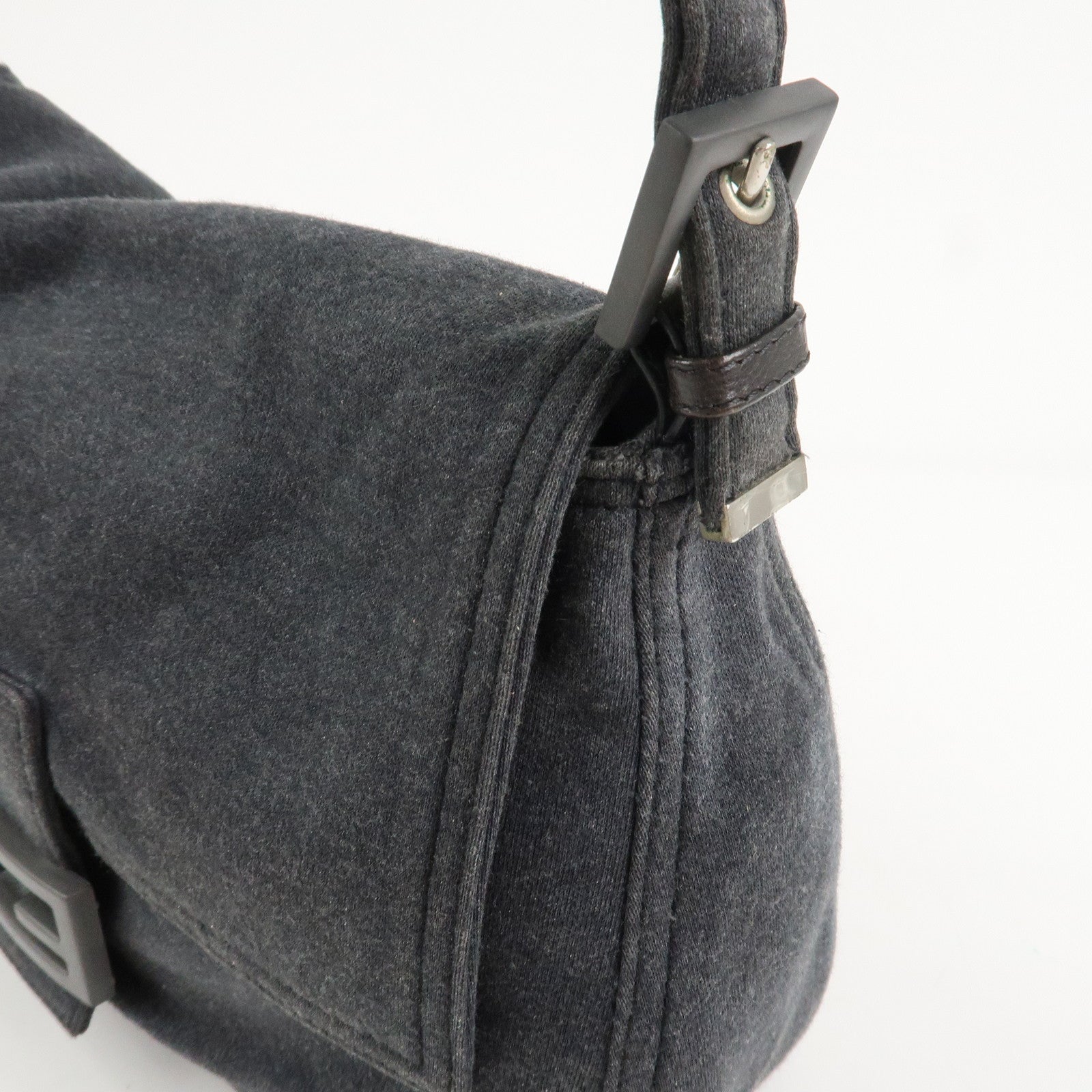 FENDI Mamma Baguette Cotton Shoulder Bag Hand Bag Gray 26325