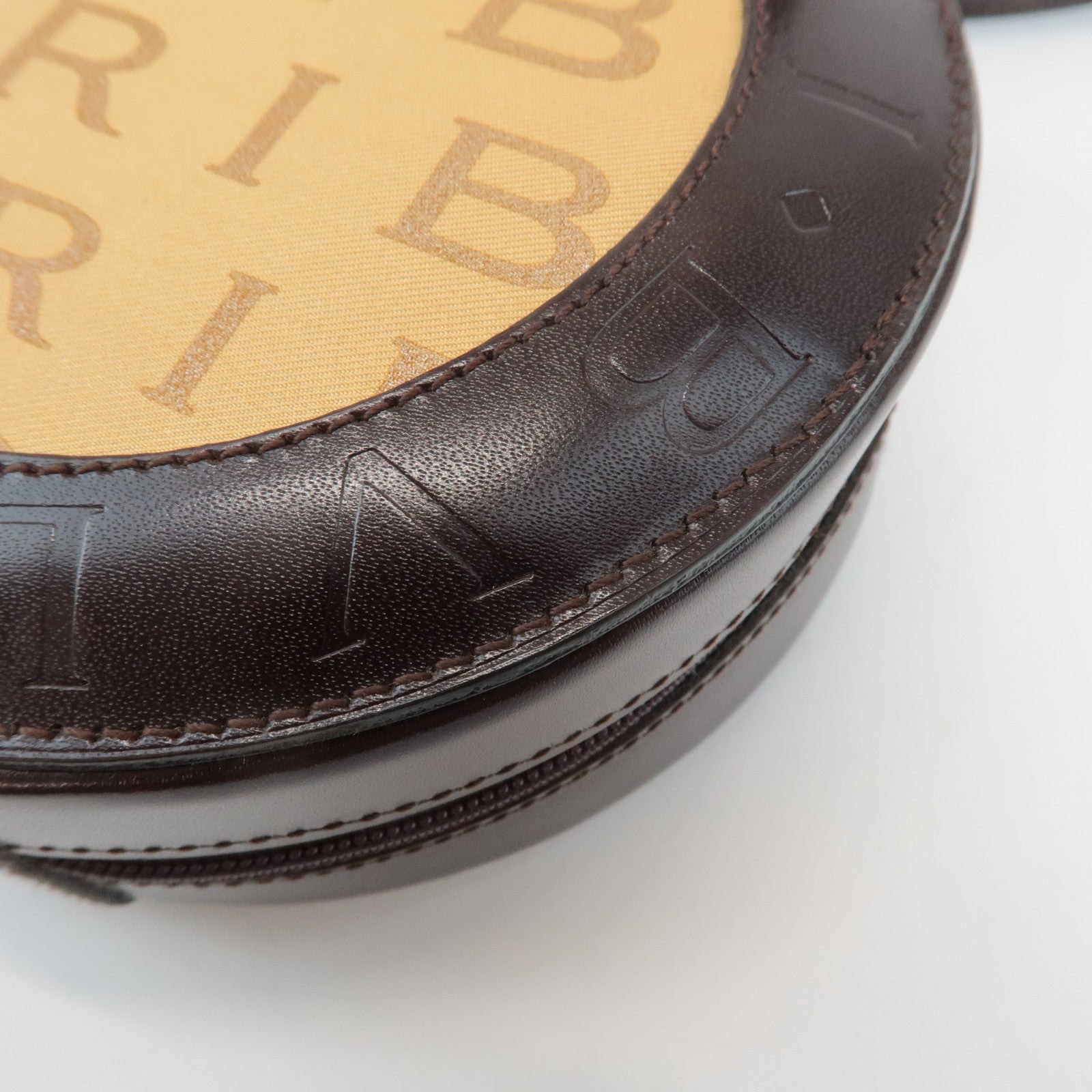 BVLGARI Logo Mania Canvas Leather B-Zero1 Drum Shoulder Bag Brown Used