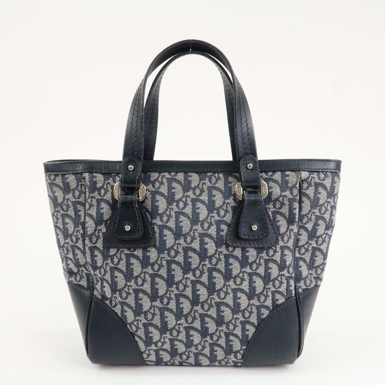 Christian Dior Trotter Leather Canvas Hand Bag Tote Bag Navy Used