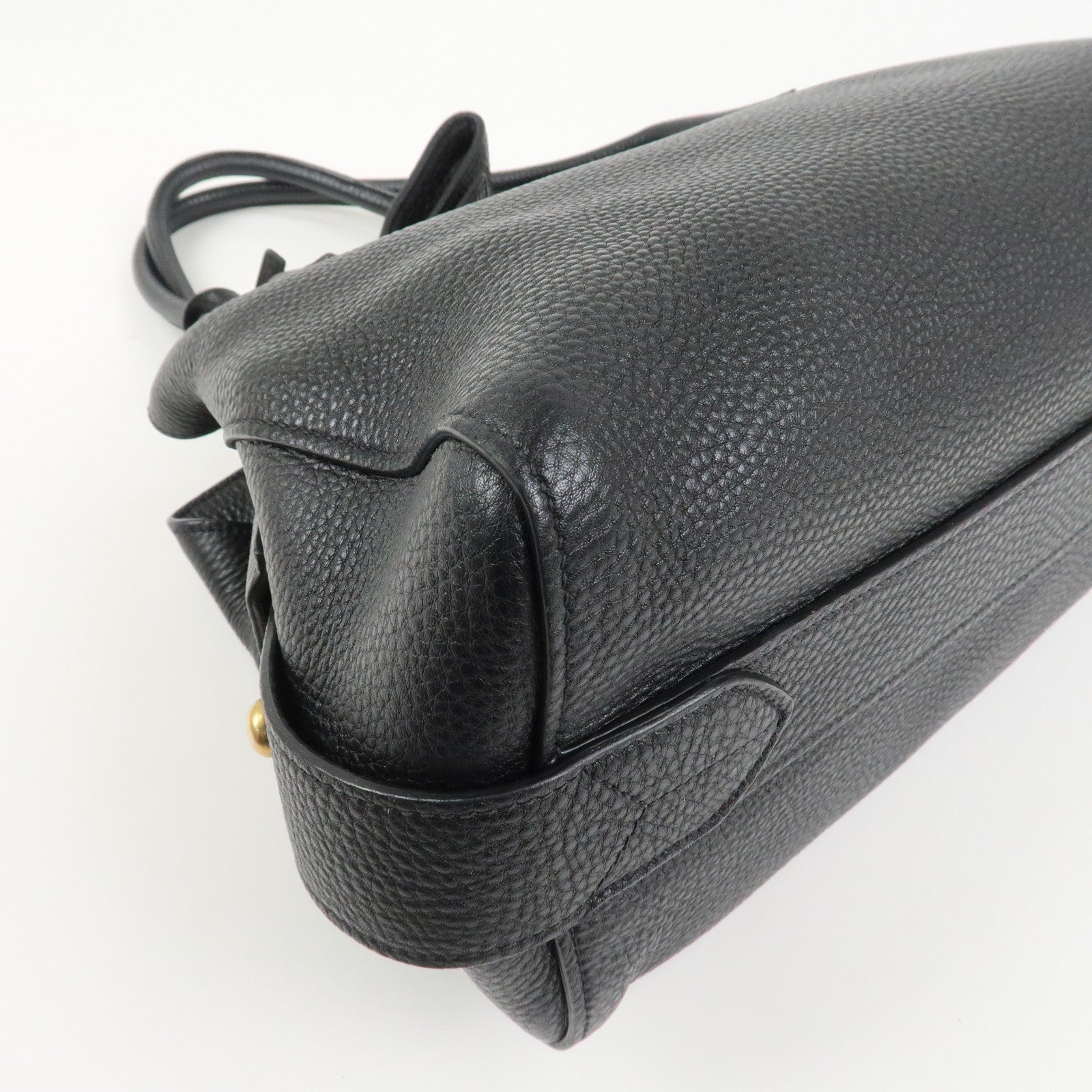 PRADA Triangle Logo Leather 2 Way Bag Hand Bag Black 1BA127