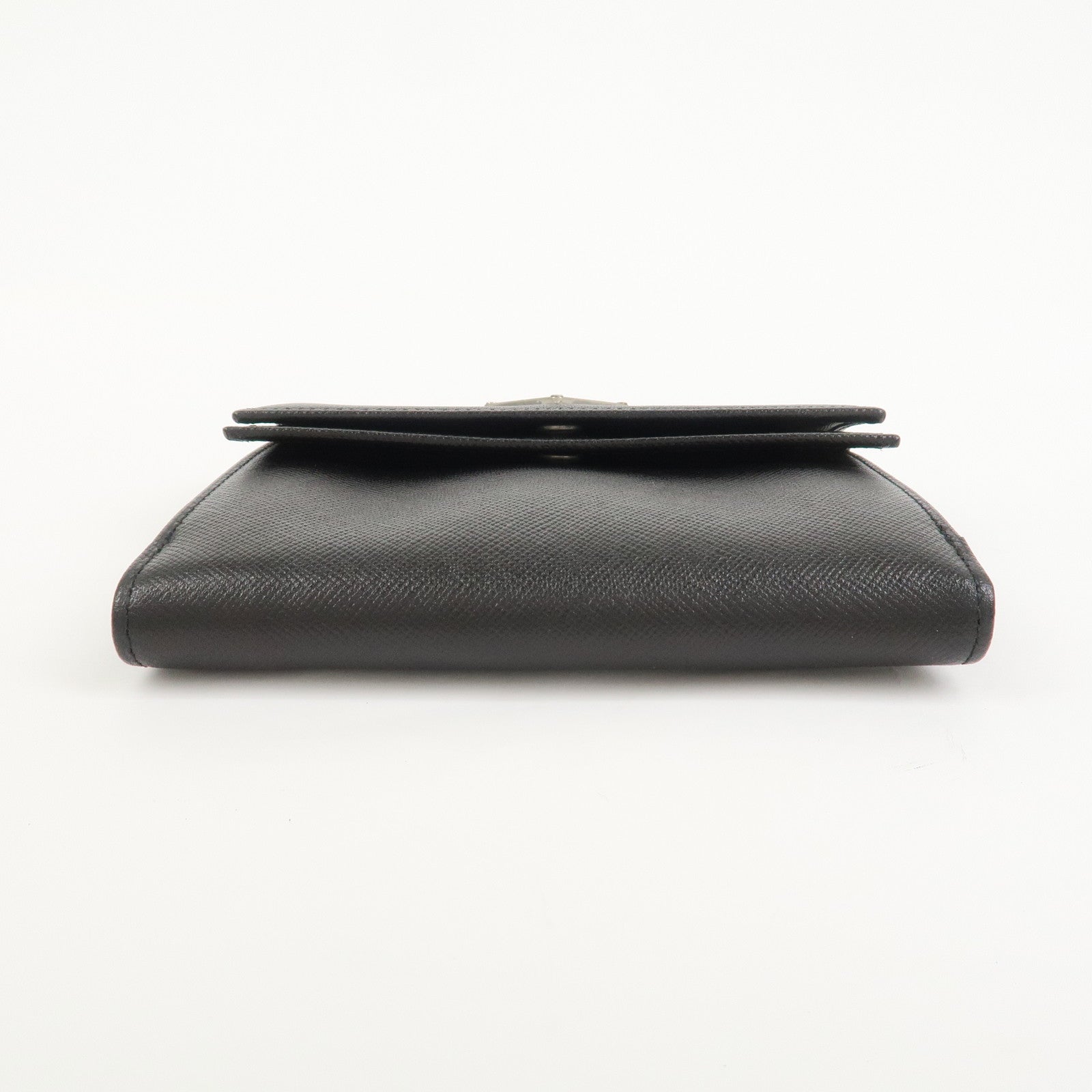 PRADA Triangle Logo Saffiano Leather Compact Wallet Black M53X