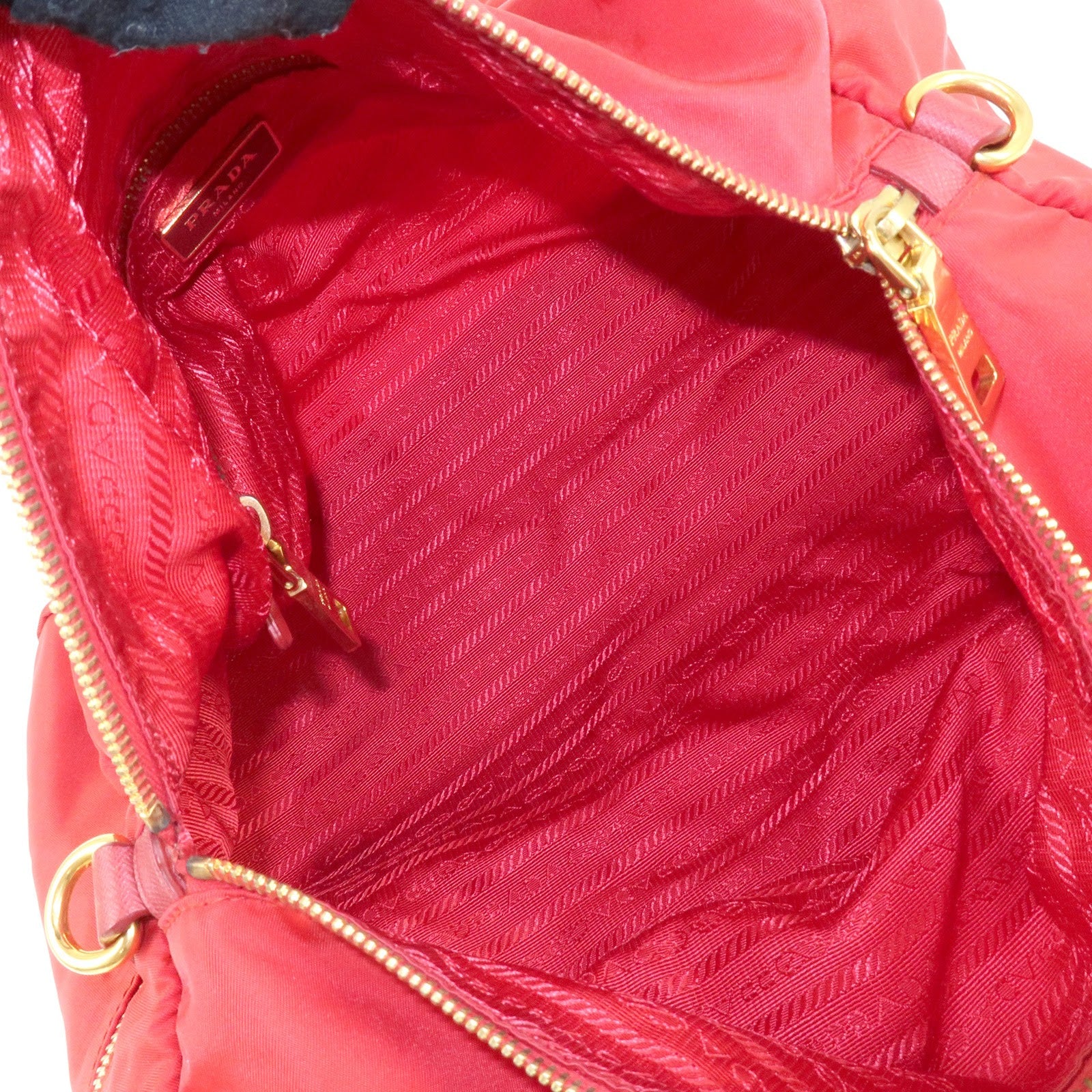 PRADA Triangle Logo Nylon Leather 2Way Shoulder Bag Hand Bag Red Used