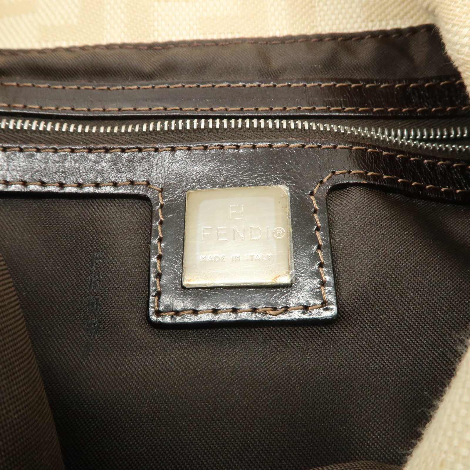 FENDI Mamma Baguette Zucca Canvas Shoulder Bag Beige 26325 Used