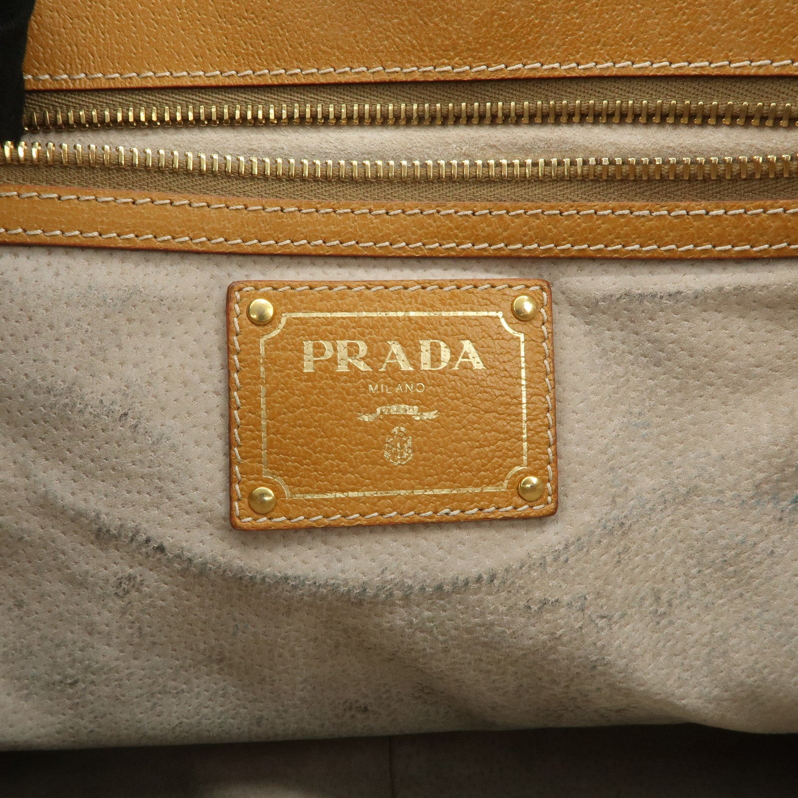 PRADA Triangle Logo Leather Canvas 2 Way Tote Bag Beige Brown