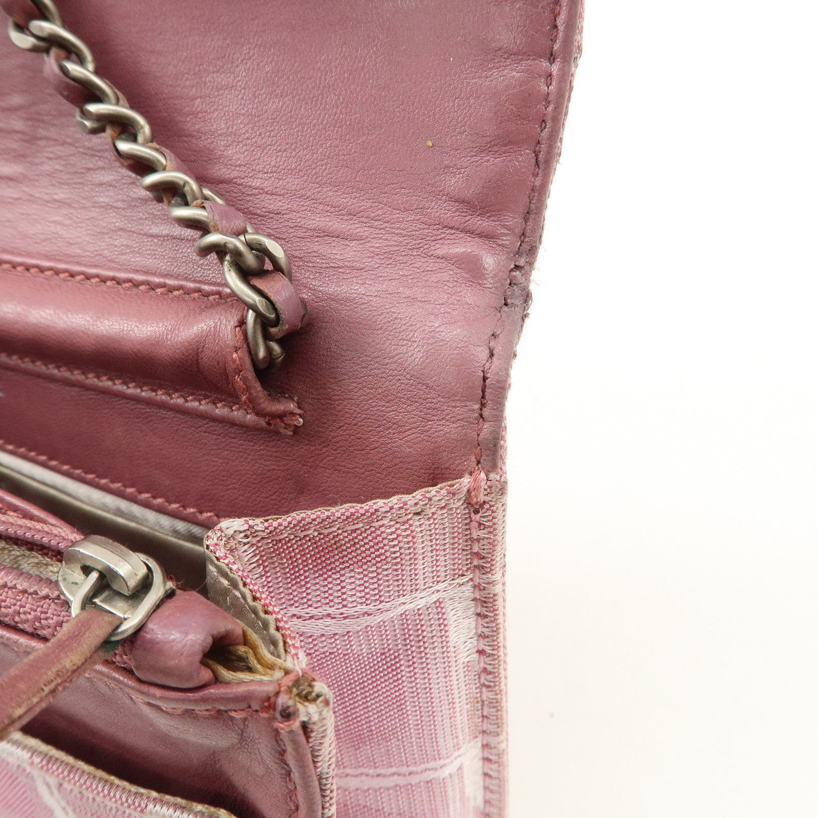 CHANEL New Travel Line Nylon Jacquard Chain Wallet Shoulder Bag 6535288 Used