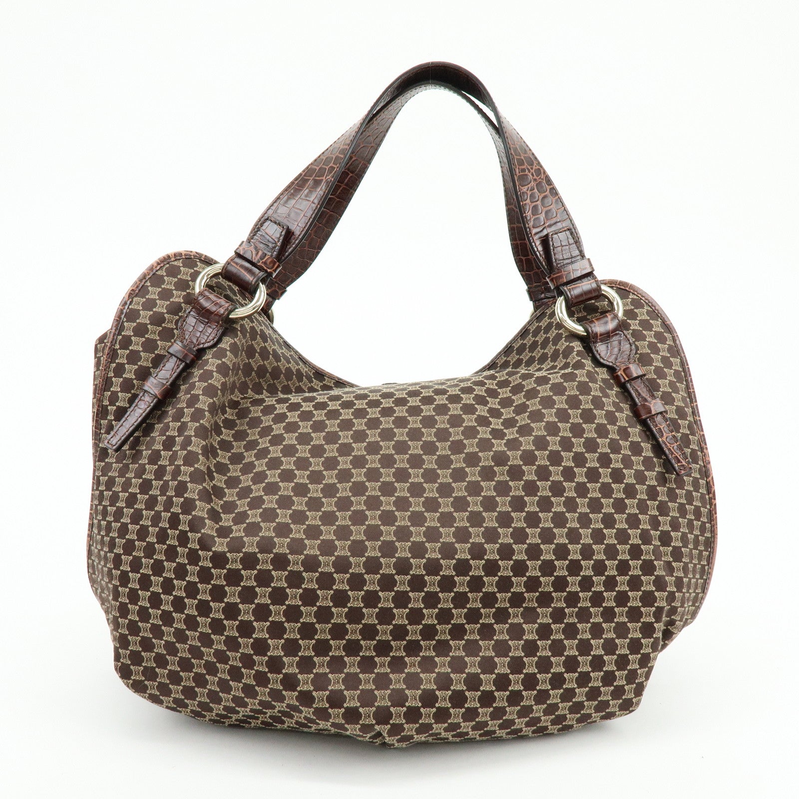 CELINE Macadam Bittersweet Canvas Embossed Leather Shoulder Bag