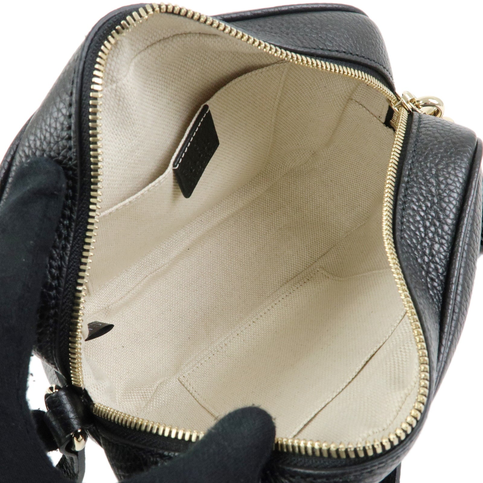 GUCCI SOHO Interlocking G Leahter Small Disco Bag Black 308364
