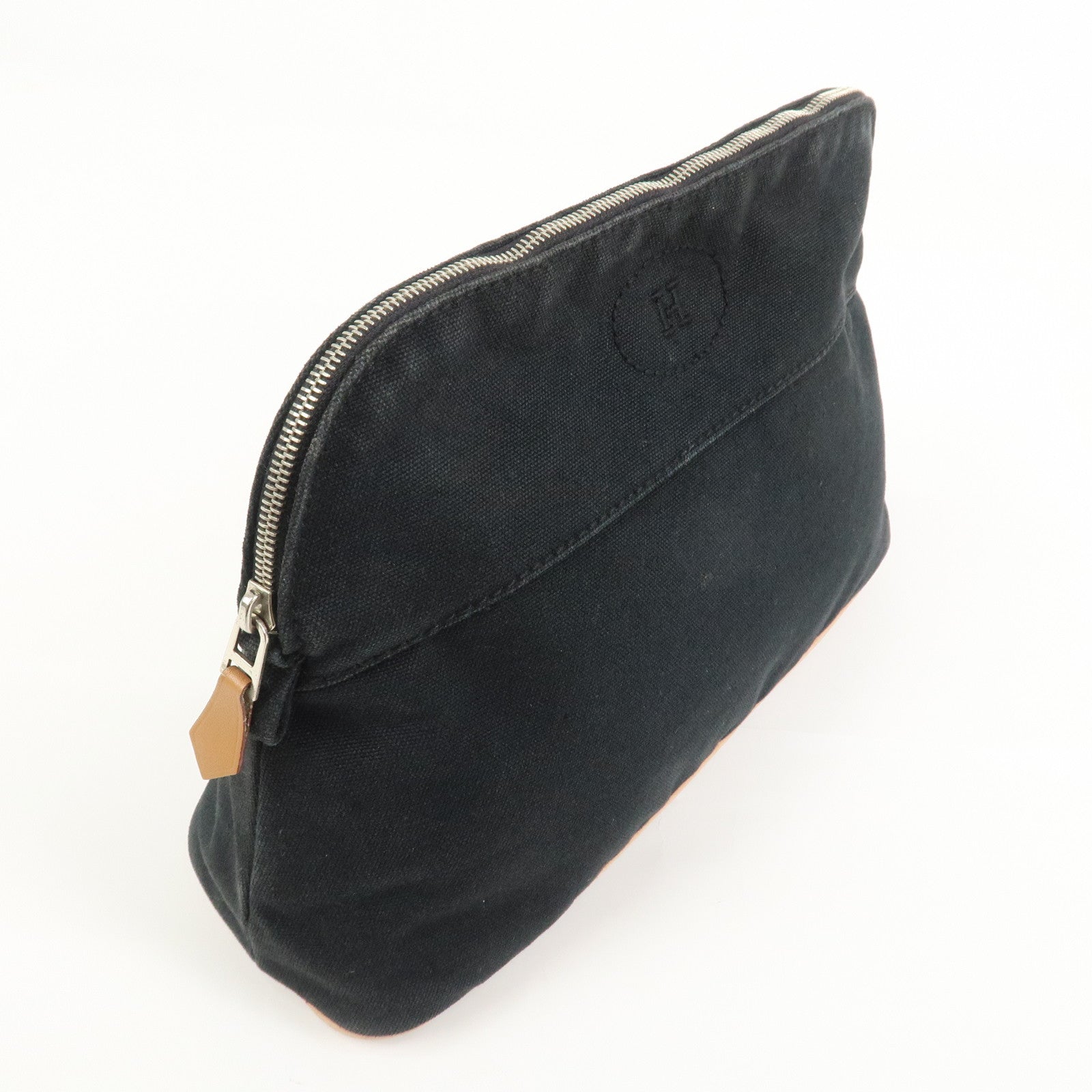 HERMES Canvas Leather Bolide Pouch MM Cosmetic Pouch Black