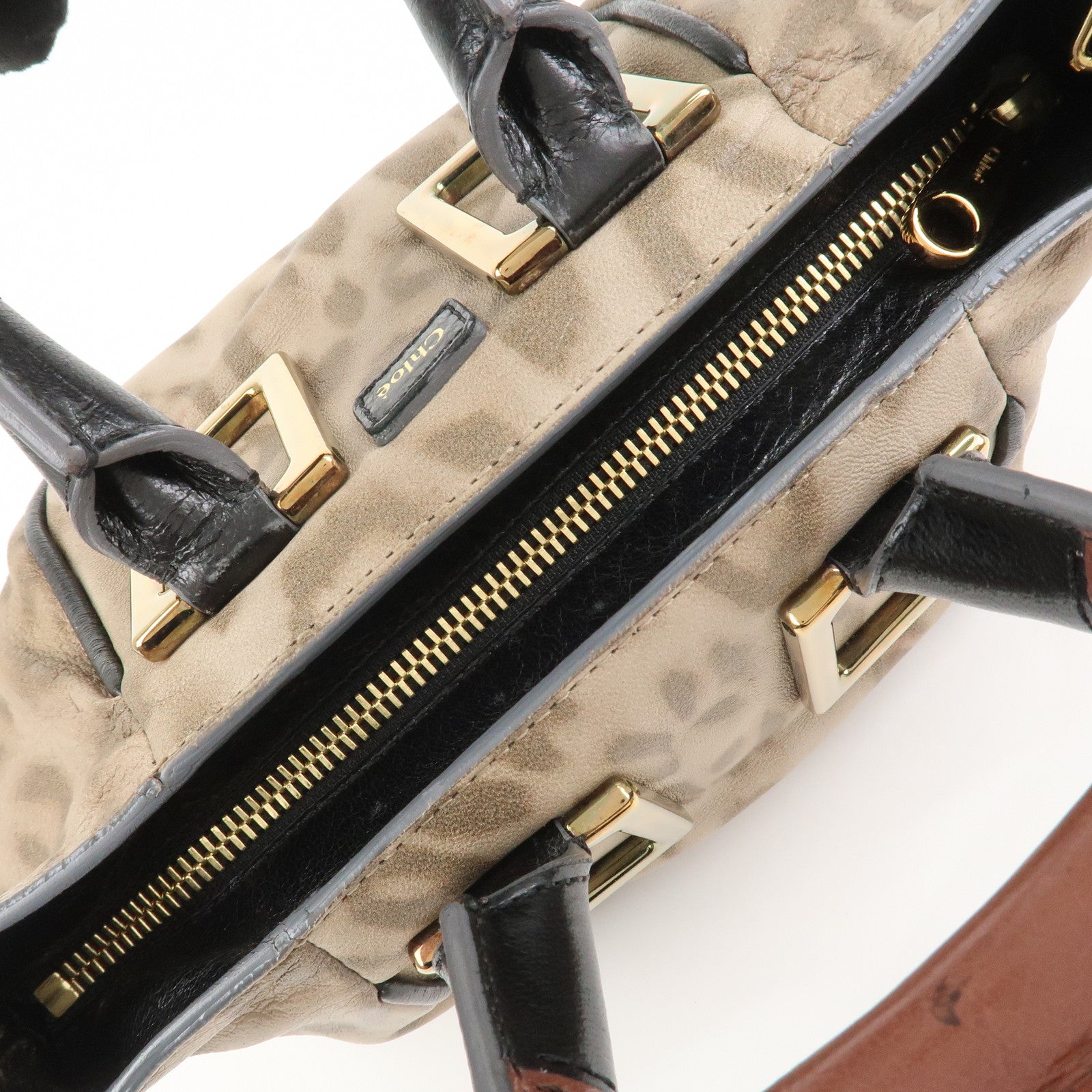 Chloe Logo Leather ETHEL 2Way Bag Hand Bag Shoulder Bag Leopard