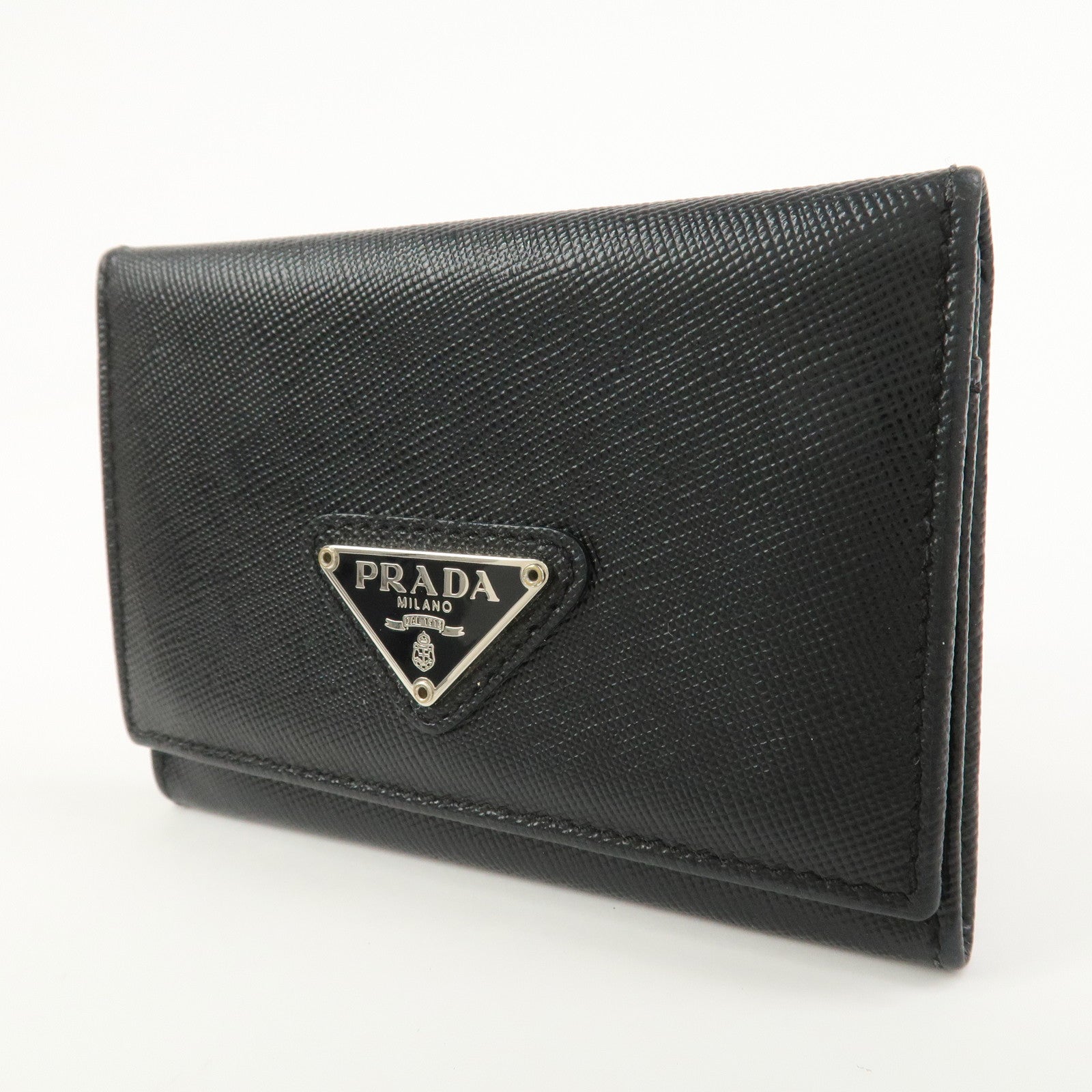 PRADA Triangle Logo Saffiano Leather Card Case Card Holder Black