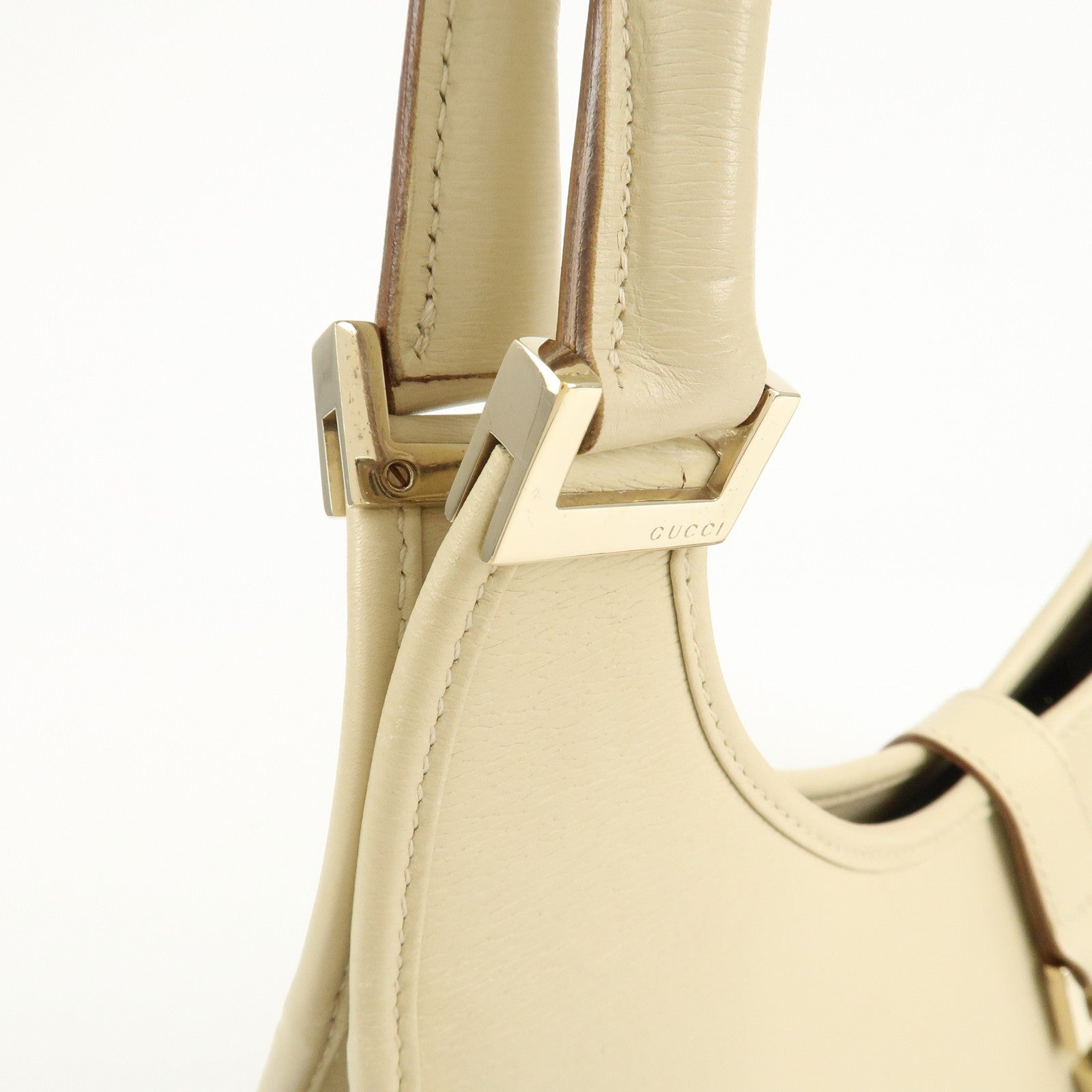 GUCCI Jackie Leather Shoulder Bag Hand Bag Light Beige 002 1067 Used