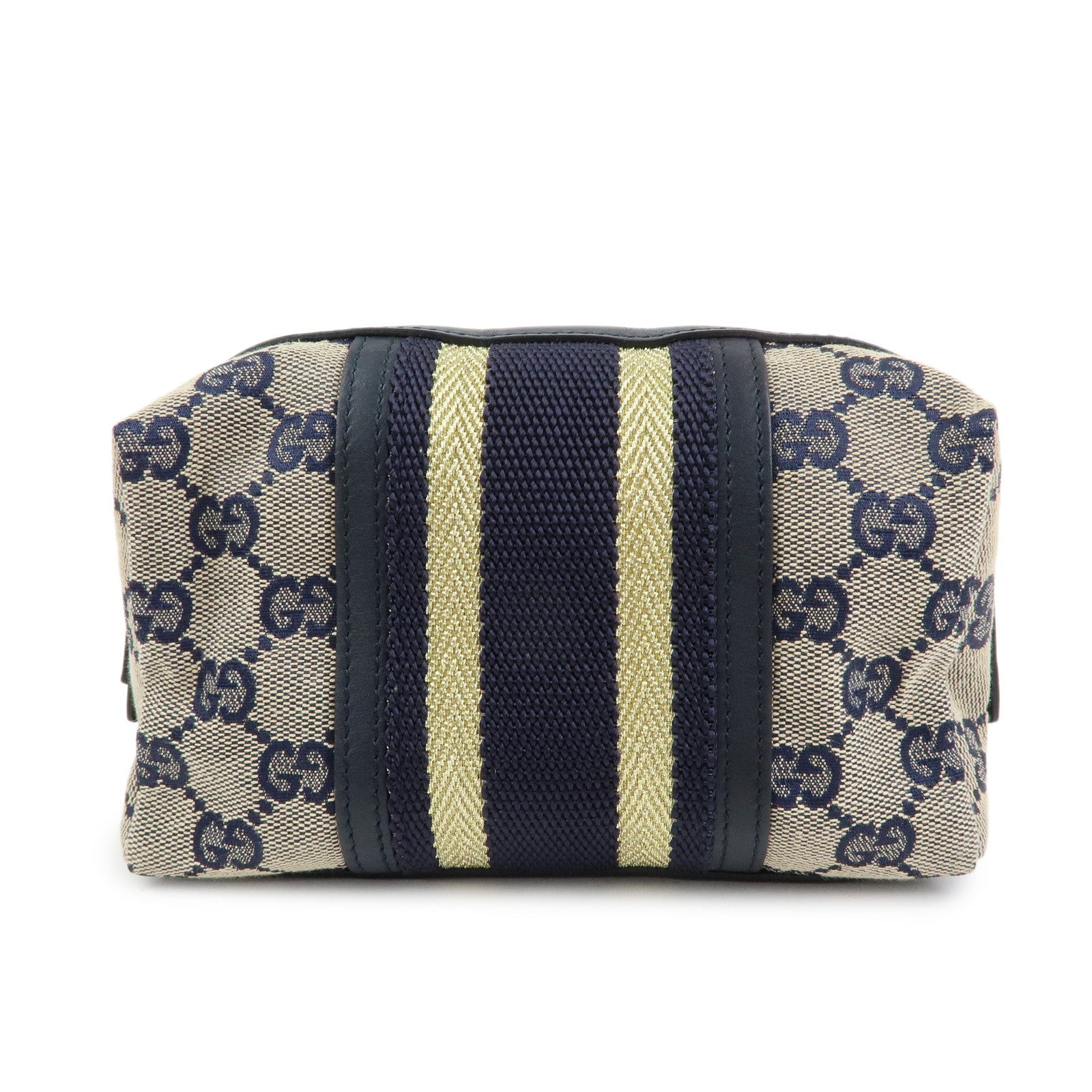 GUCCI Sherry GG Canvas Leather Cosmetic Pouch Navy 256636