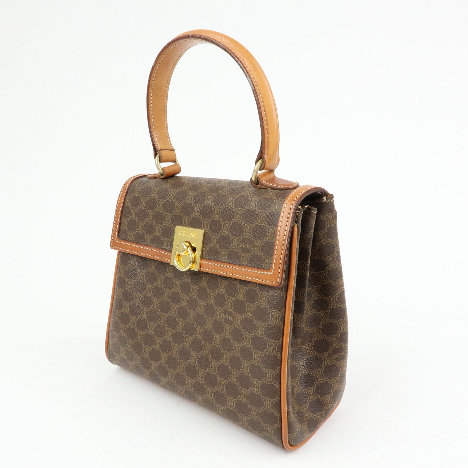 CELINE Macadam PVC Leather 2WAY Bag Hand Bag Shoulder Bag Brown