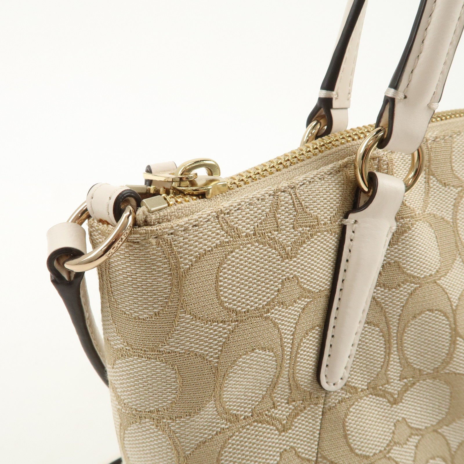 COACH Signature Canvas Leather 2Way Shoulder Bag Hand Bag Beige