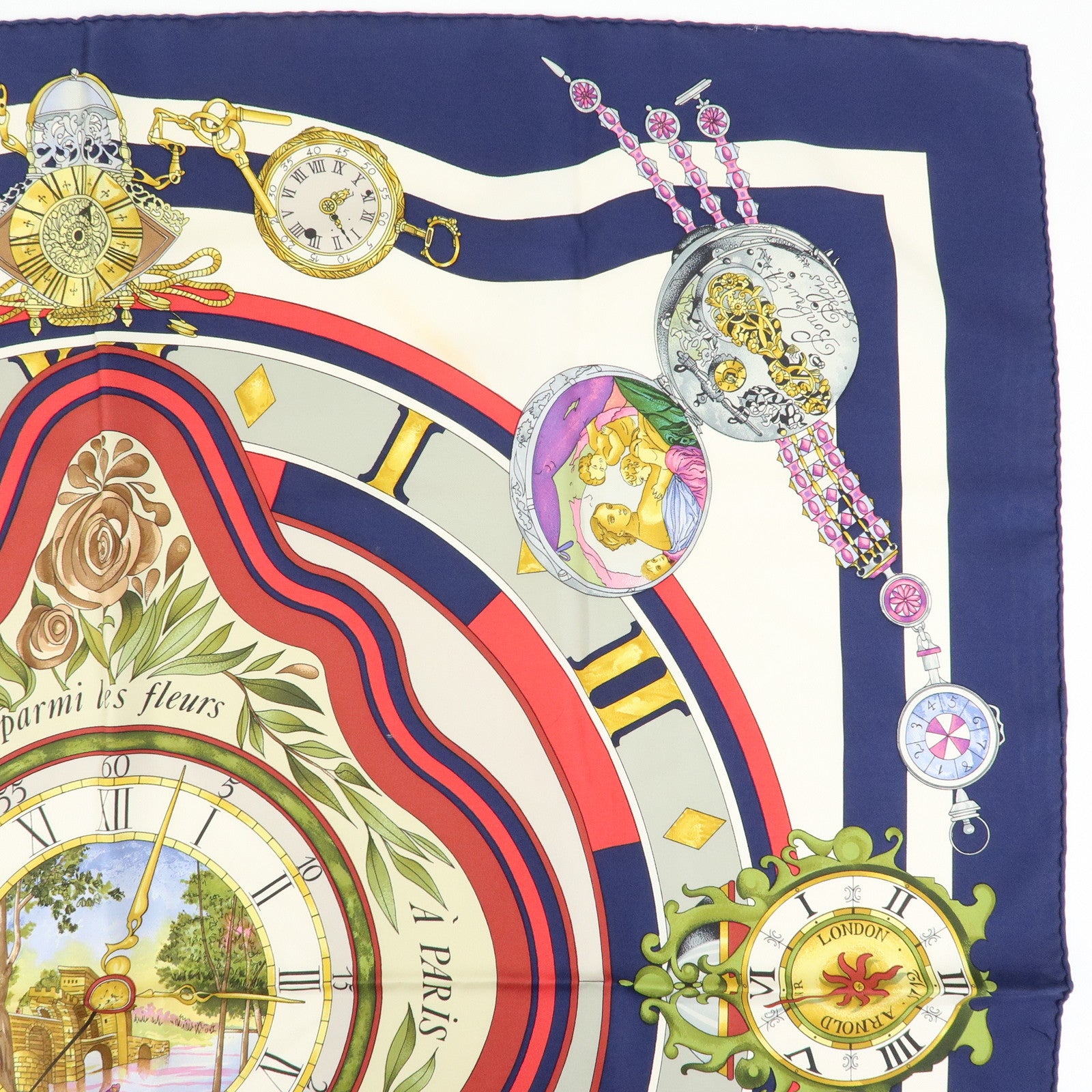 HERMES Carre90 Silk100% Scarf Parmi Les Fleurs Je Compte Les Heures
