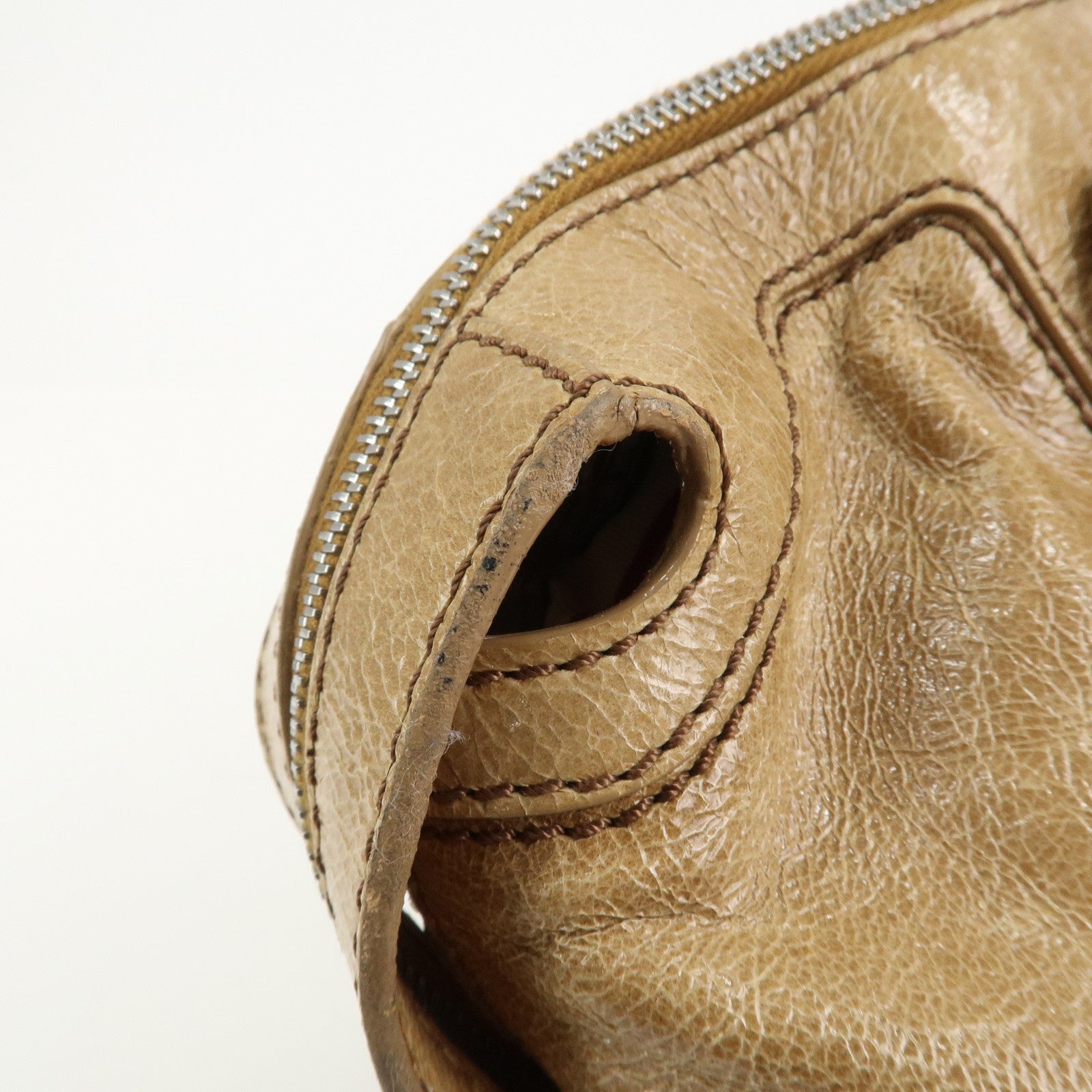 CELINE Macadam Patent Leather Shoulder Bag Tote Bag Light Brown