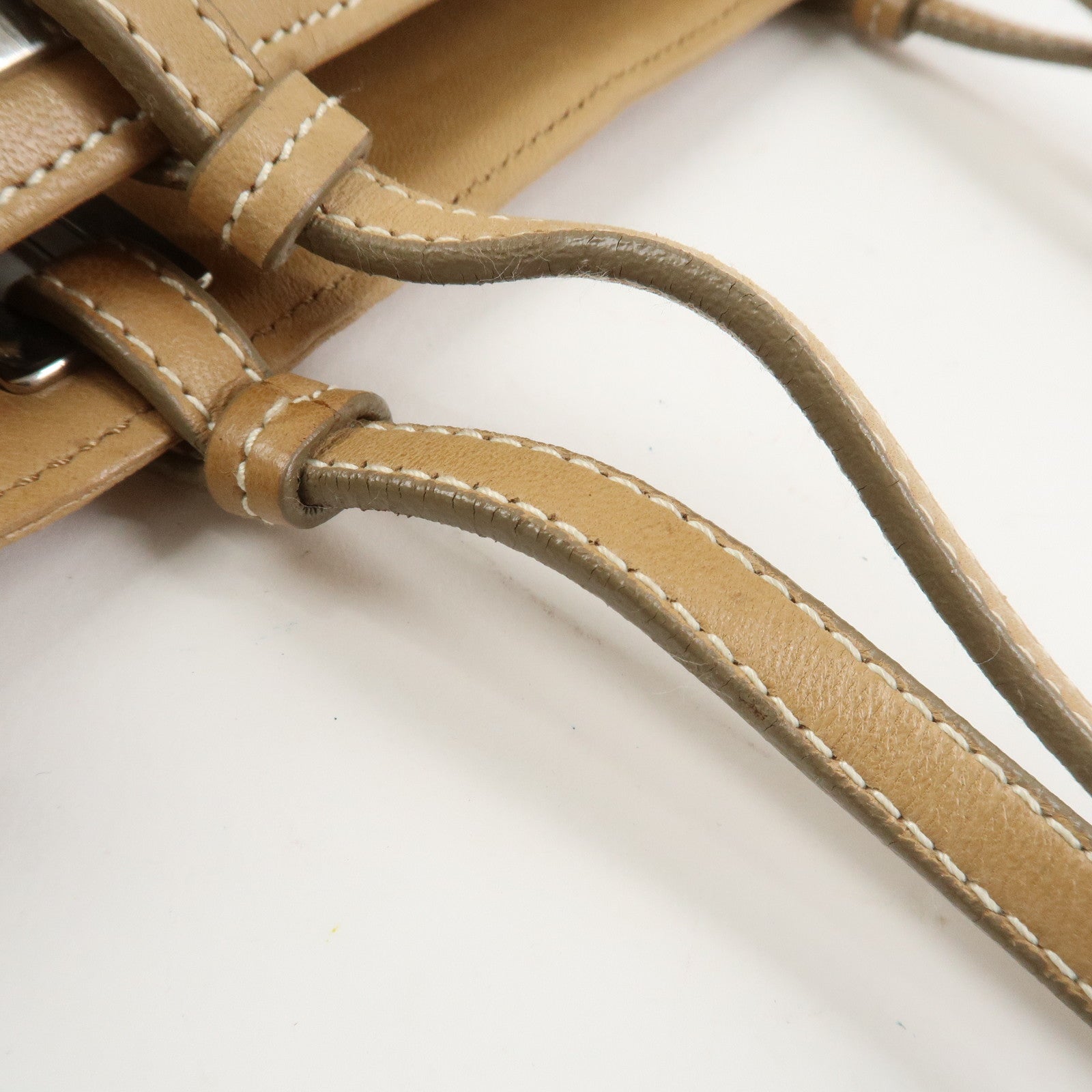 PRADA Triangle Logo Lambskin Tote Bag Shoulder Bag Beige BR1566