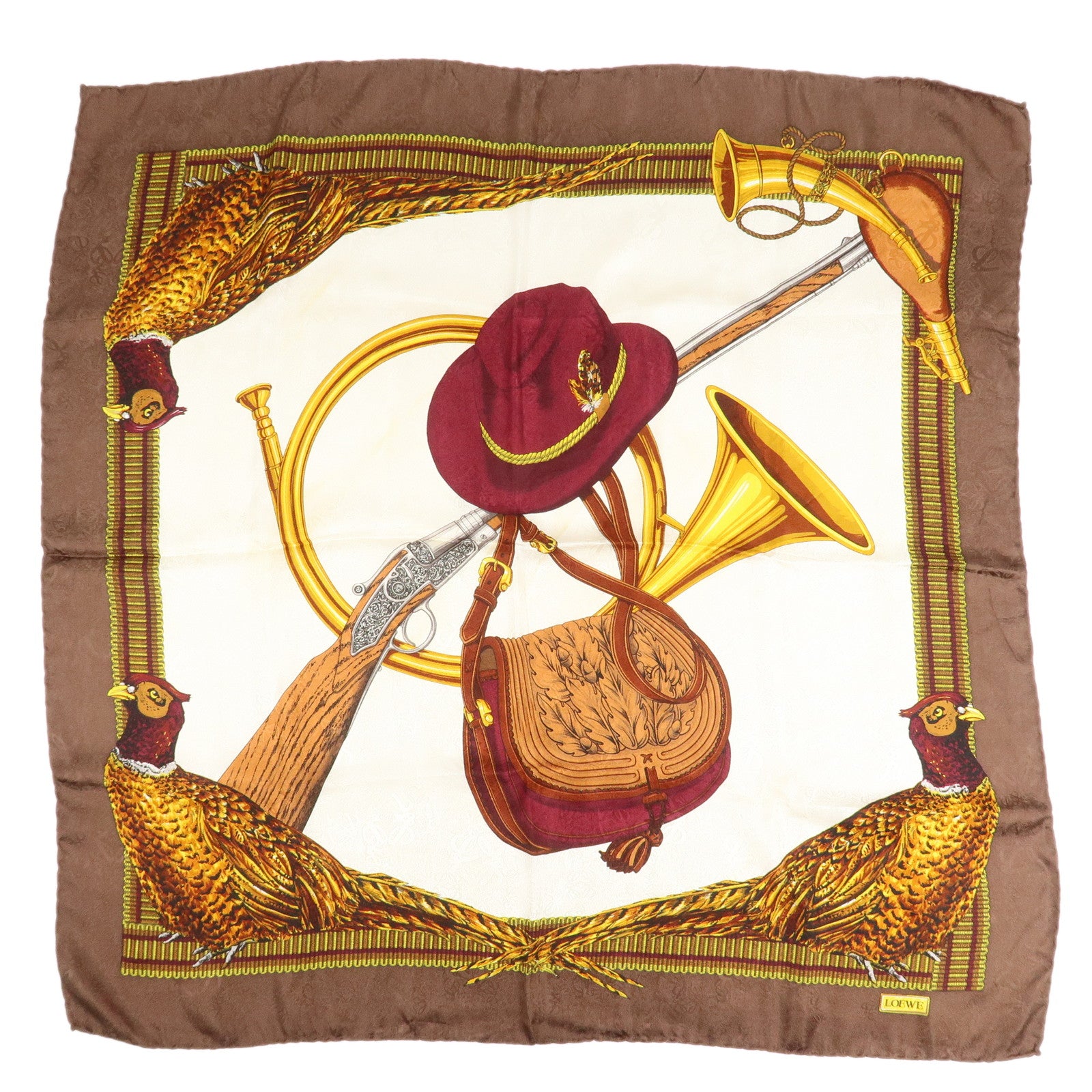 LOEWE Silk 100% Scarf Brown White