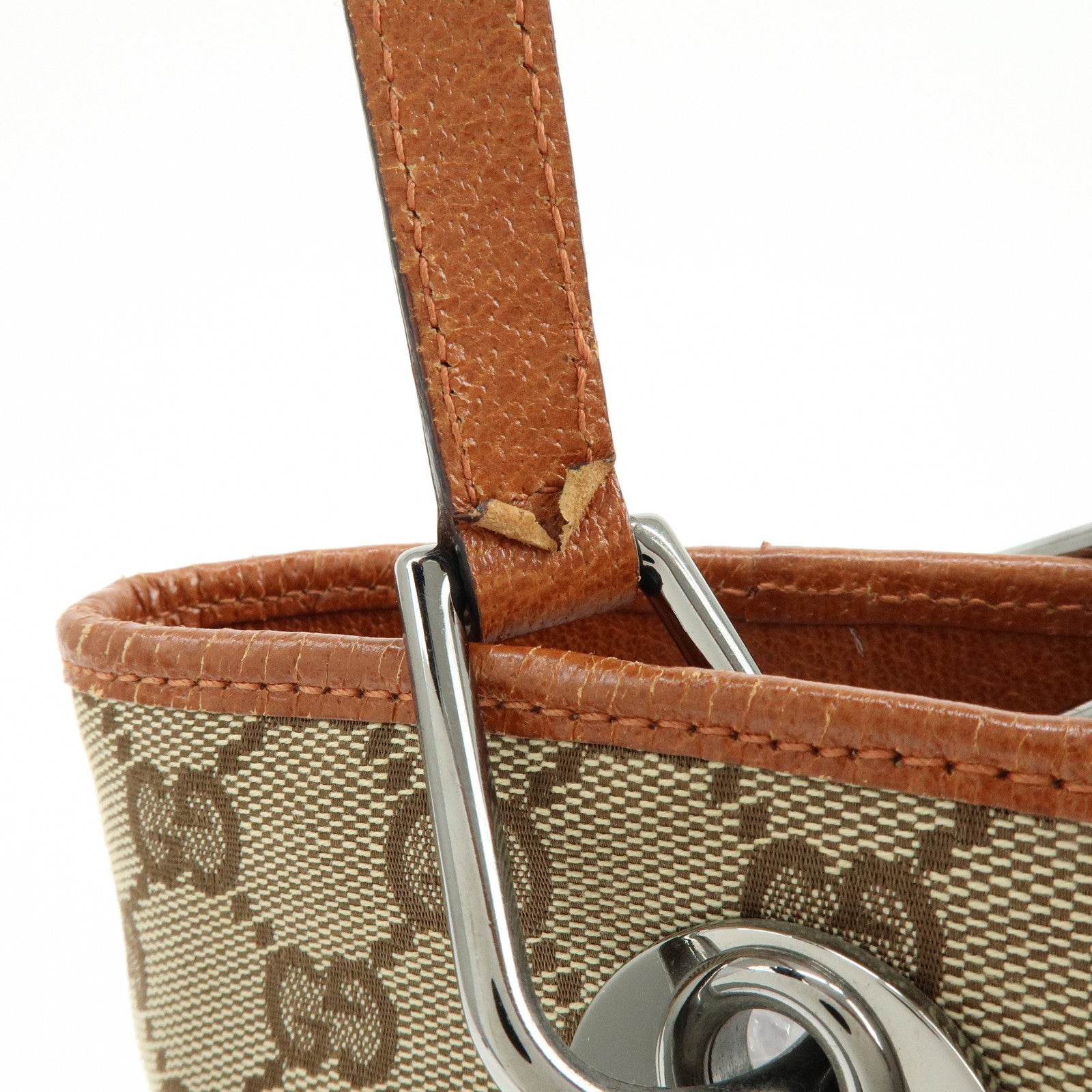 GUCCI GG Canvas Leather Tote Bag Hand Bag Brown 120840