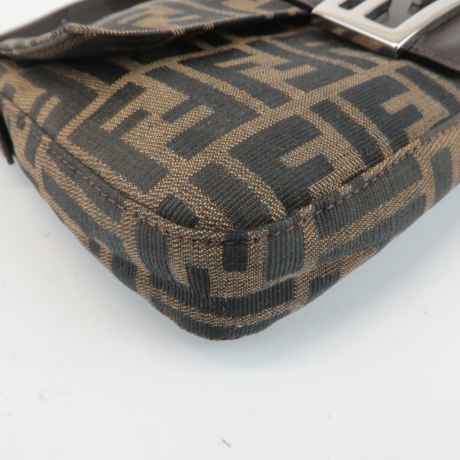 FENDI Zucca Mamma Baguette Canvas Shoulder Bag 26424 Brown Black Used
