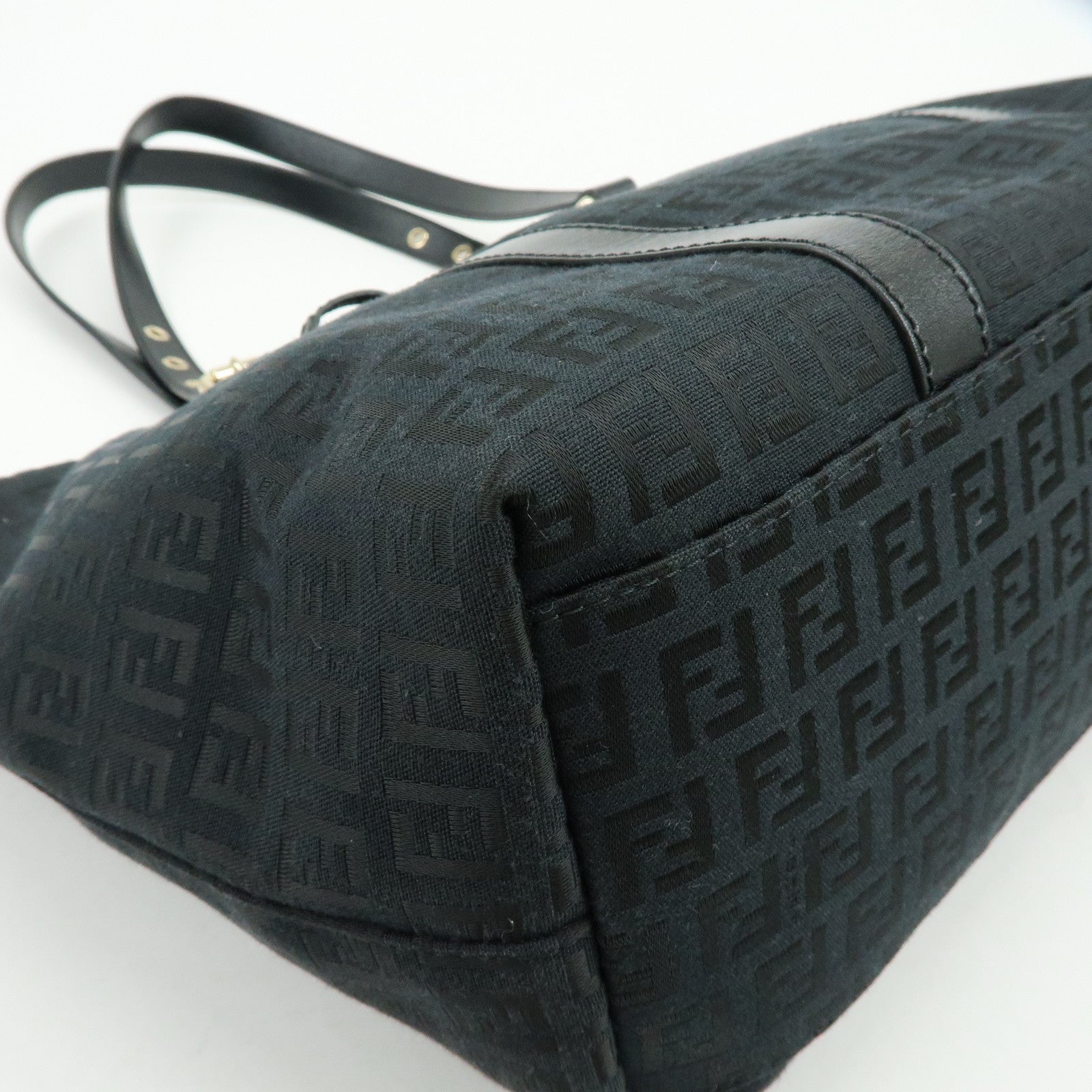 FENDI Zucchino Canvas Leather Tote Bag Shoulder Bag Black 8BH215
