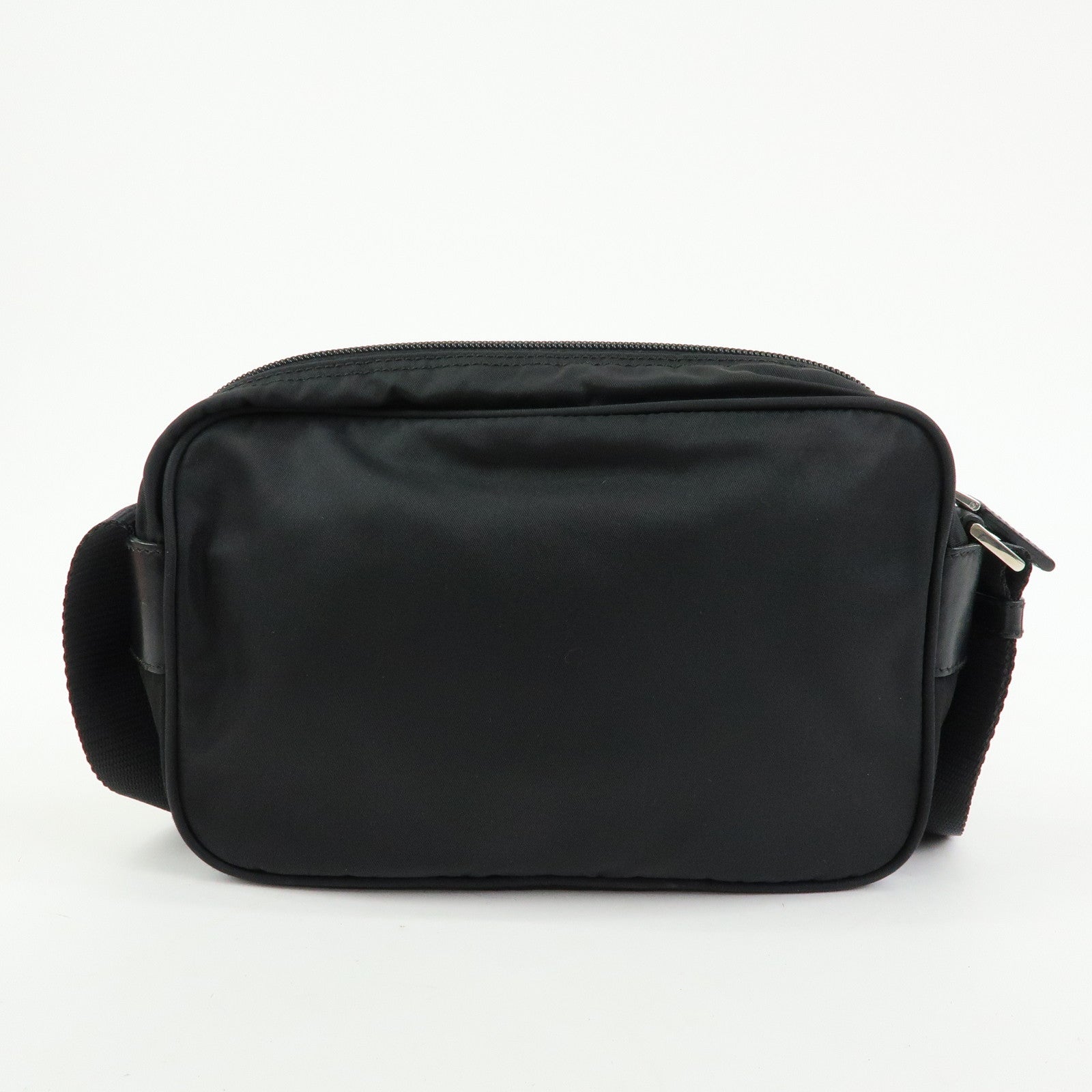 PRADA Triangle Logo Nylon Leather Shoulder Crossbody Bag Black