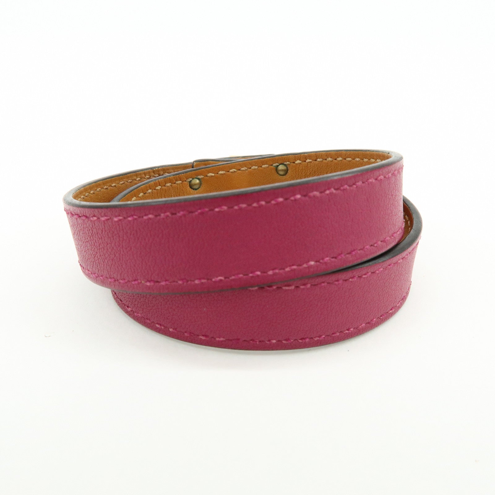 HERMES Leather Kelly Double Tour Bracelet A Stamped Purple Brown