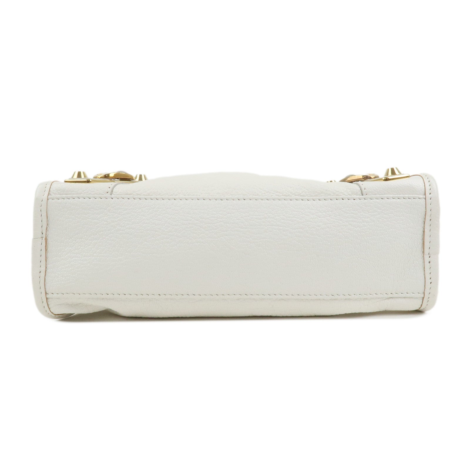 BALENCIAGA Leather Classic Mini City 2Way Bag Hand Bag White 390160